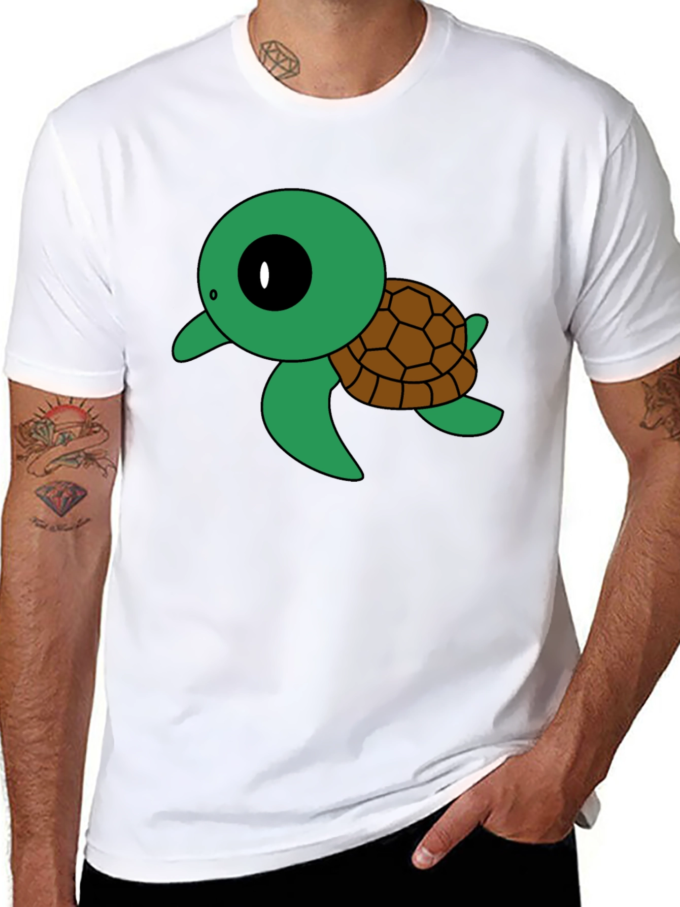 Cute Turtle Graphic Tee - Black Cotton T-Shirt