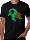 Cute Turtle Graphic Tee - Black Cotton T-Shirt