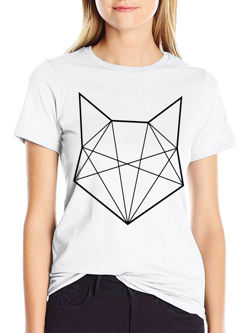 Geometric Fox Graphic Tee - Black Cotton Blend