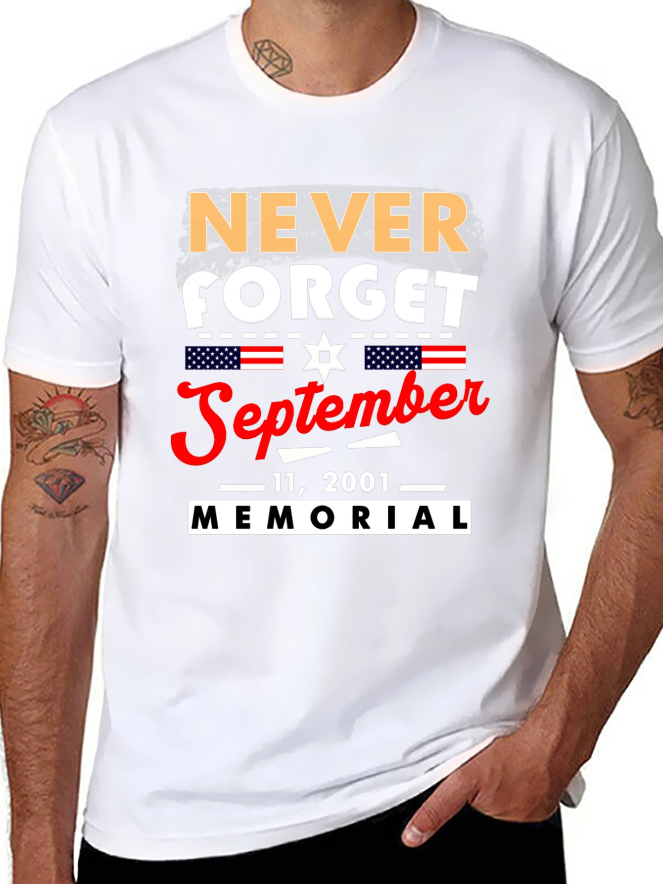 Never Forget 9/11 Memorial Graphic T-Shirt