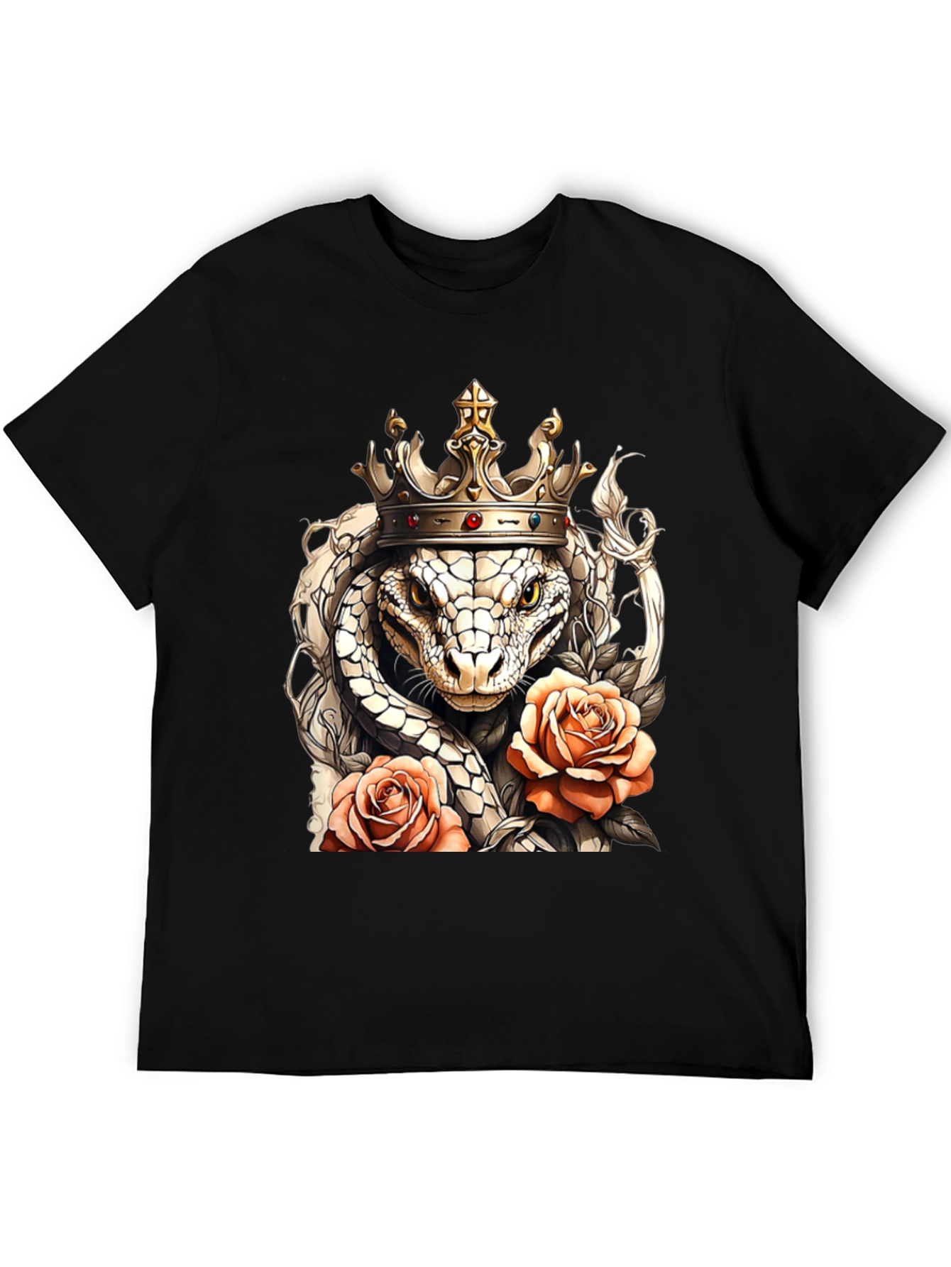 King Cobra & Roses Graphic T-Shirt - Stylish Reptile Tee