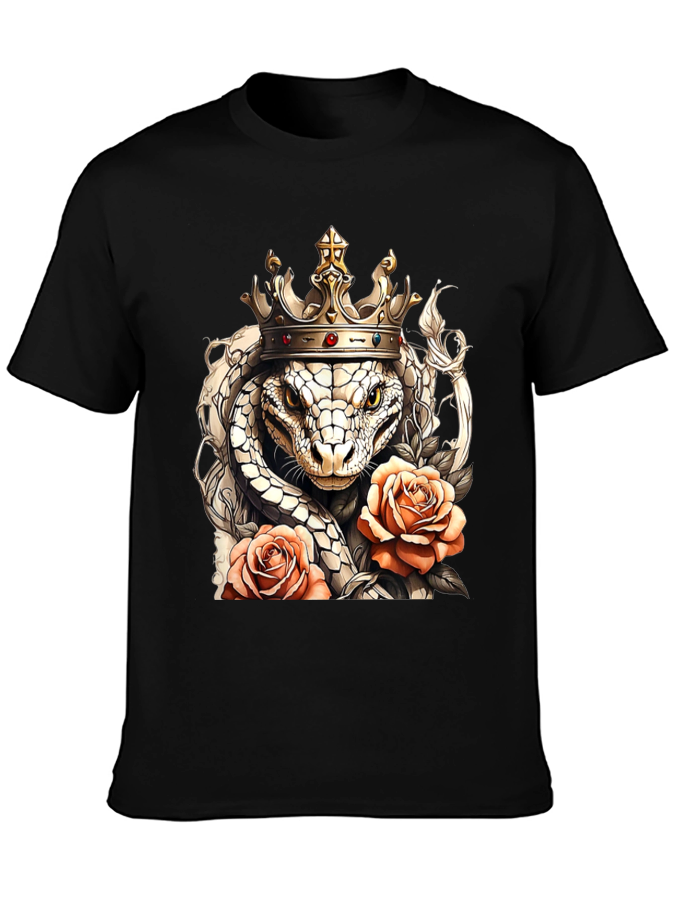 King Cobra & Roses Graphic T-Shirt - Stylish Reptile Tee