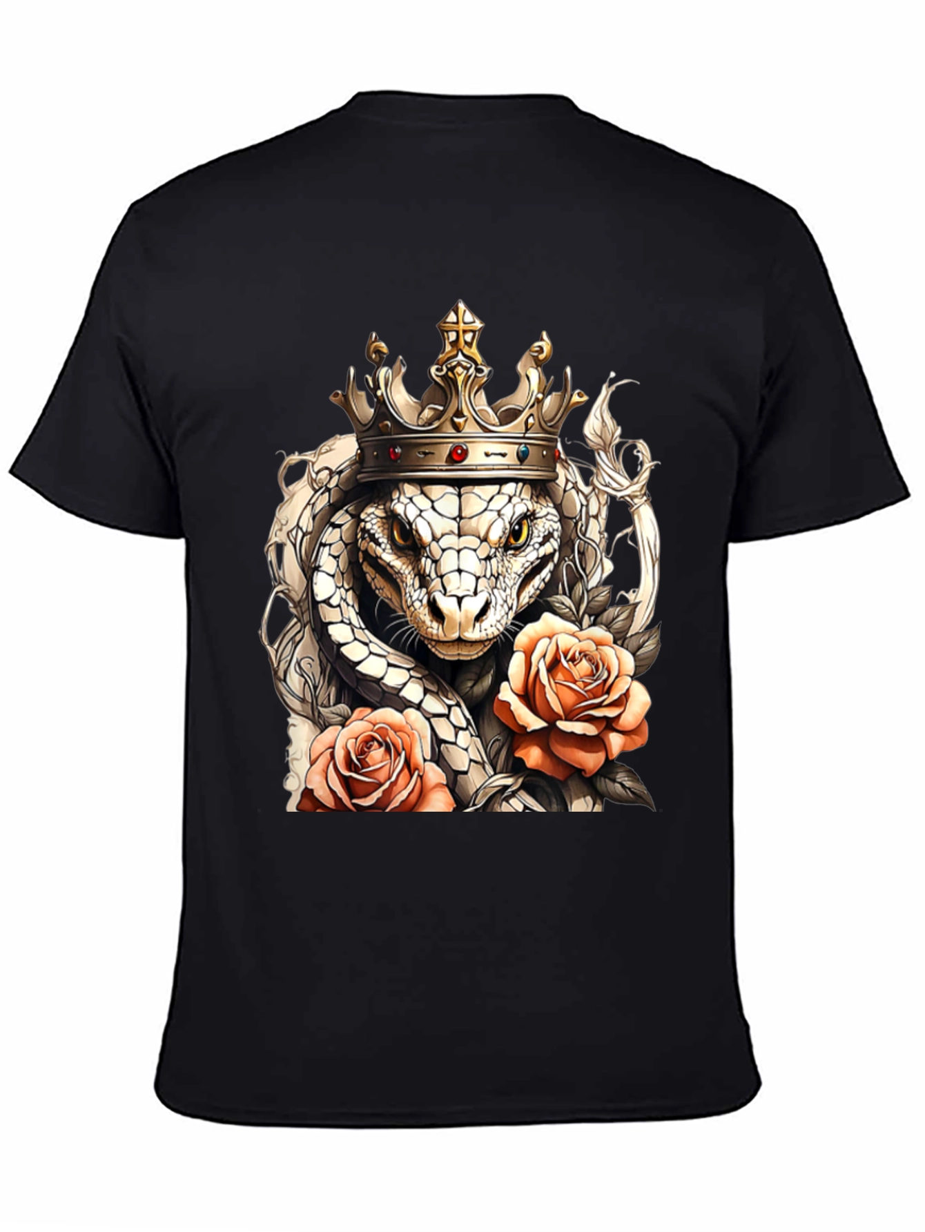 King Cobra & Roses Graphic T-Shirt - Stylish Reptile Tee