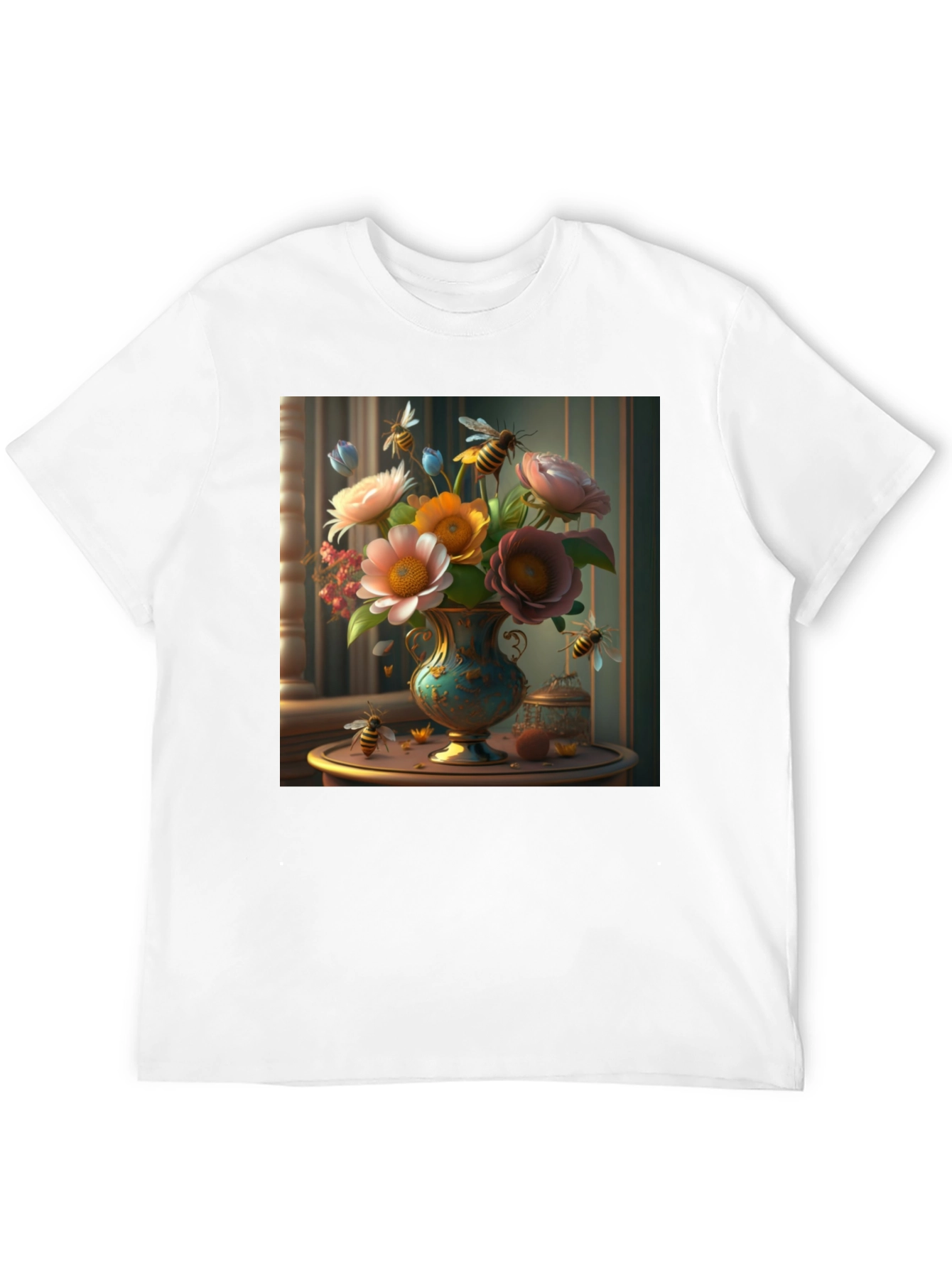 Floral Bees T-Shirt: Classic Black Tee