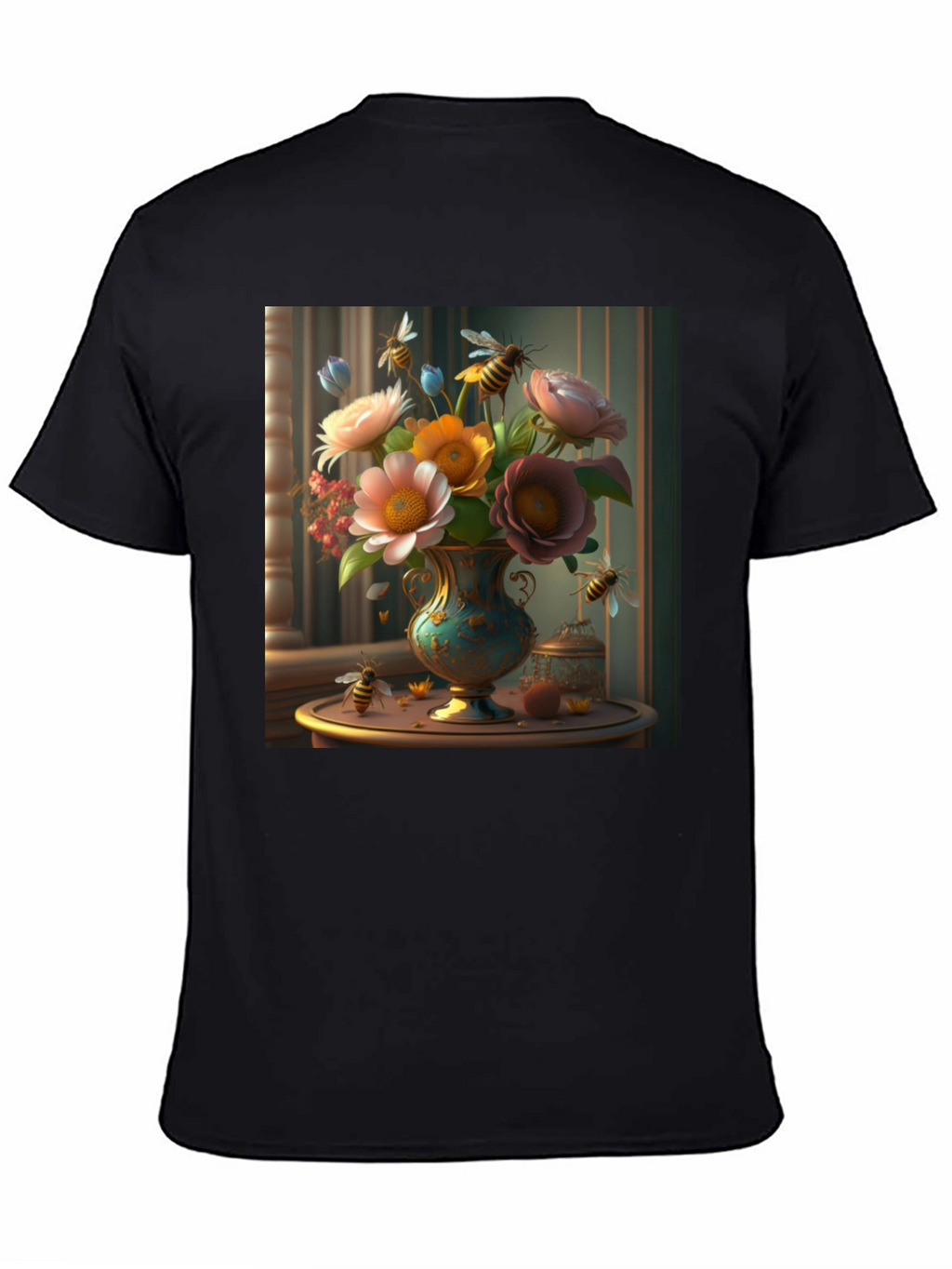 Floral Bees T-Shirt: Classic Black Tee