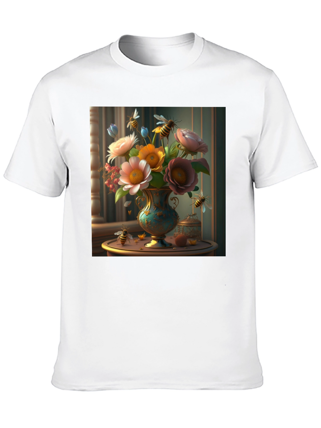 Floral Bees T-Shirt: Classic Black Tee
