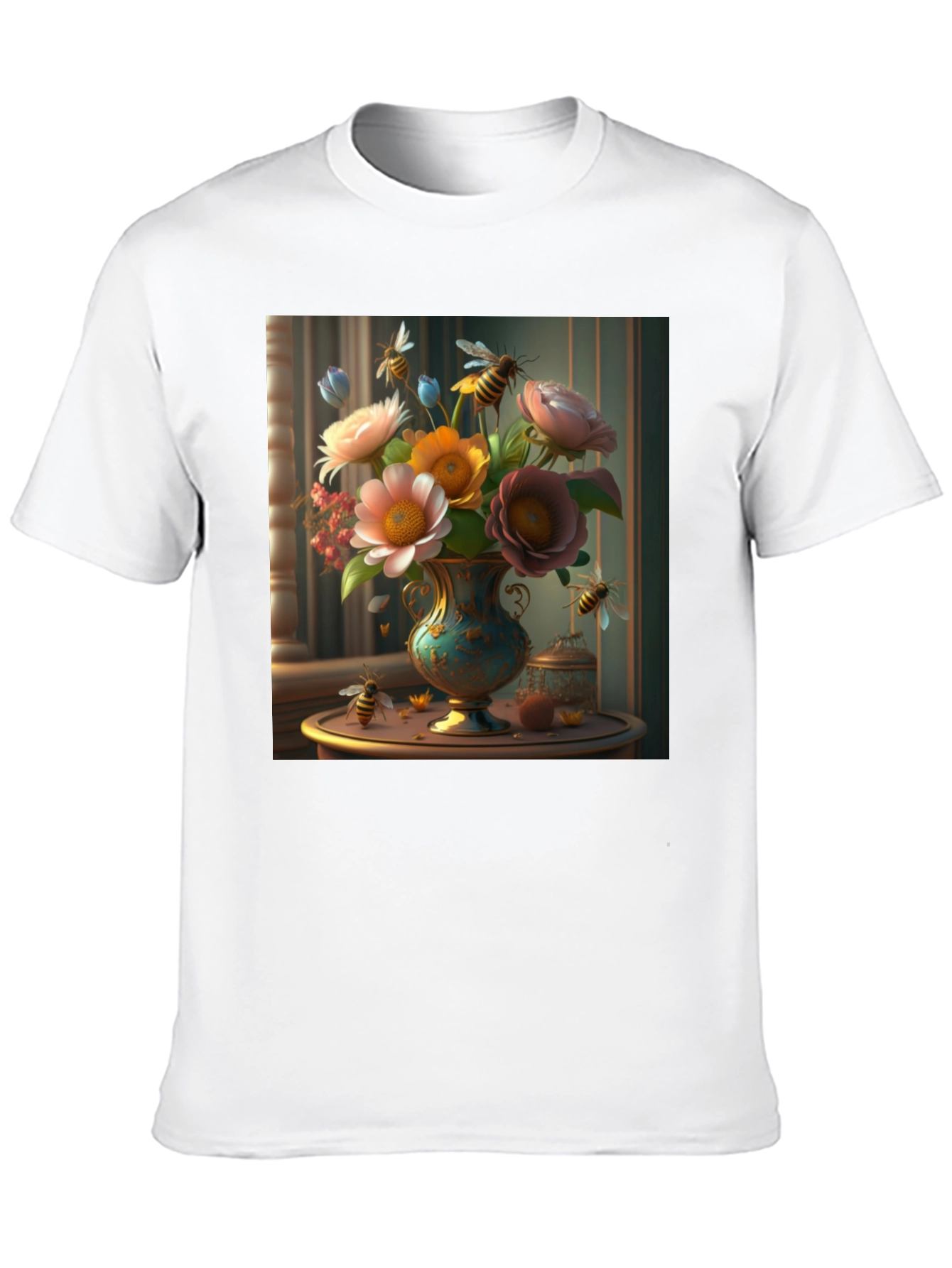 Floral Bees T-Shirt: Classic Black Tee