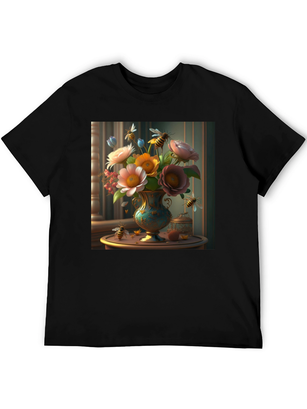 Floral Bees T-Shirt: Classic Black Tee