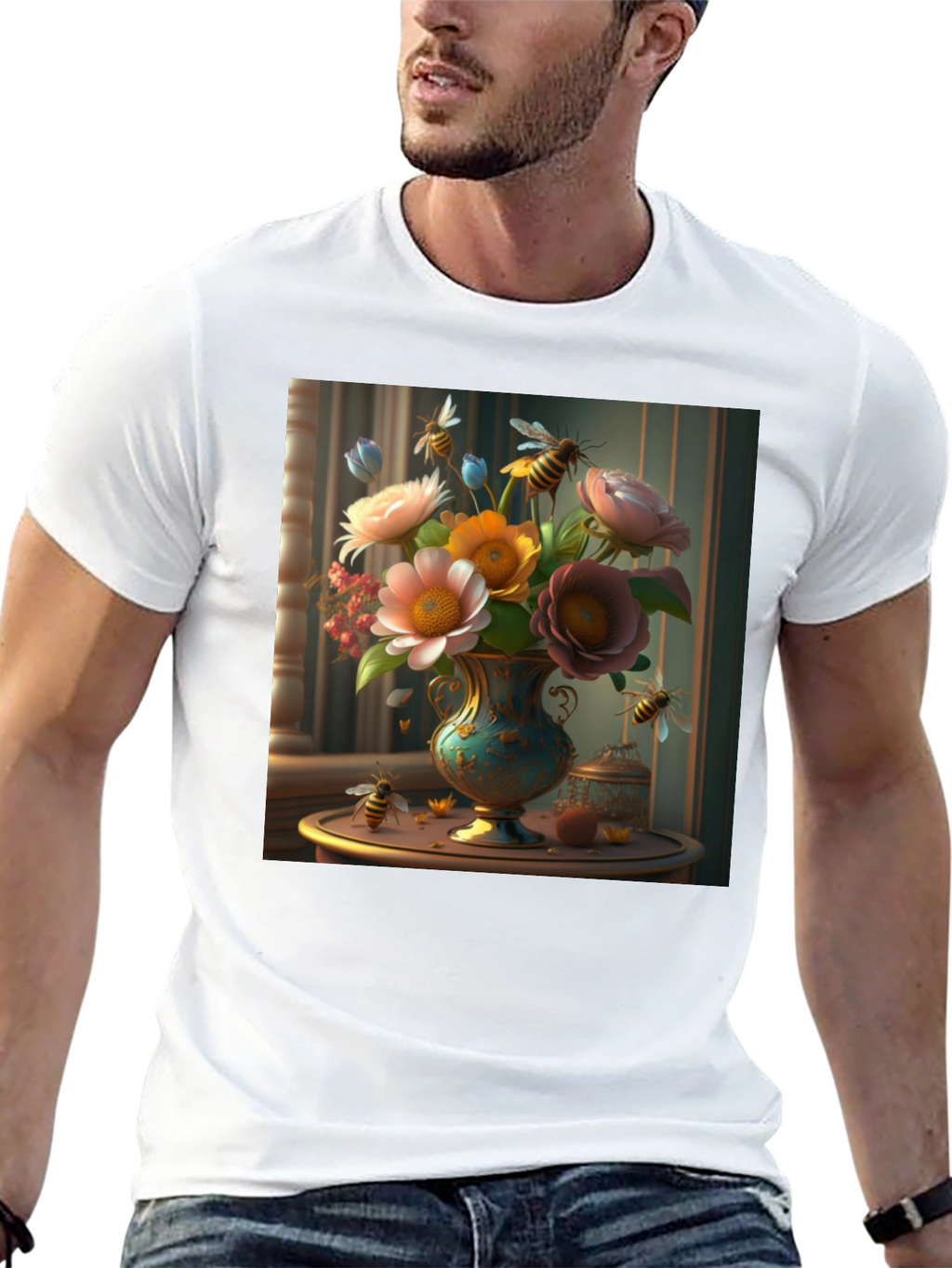Floral Bees T-Shirt: Classic Black Tee