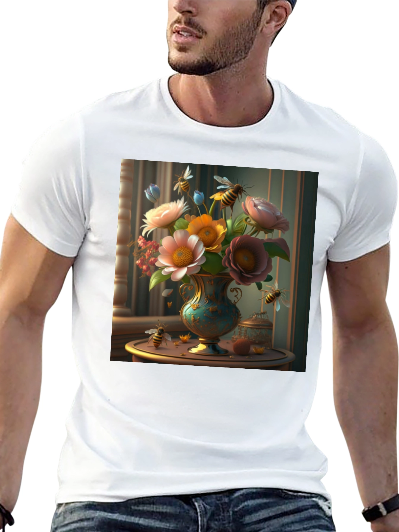 Floral Bees T-Shirt: Classic Black Tee
