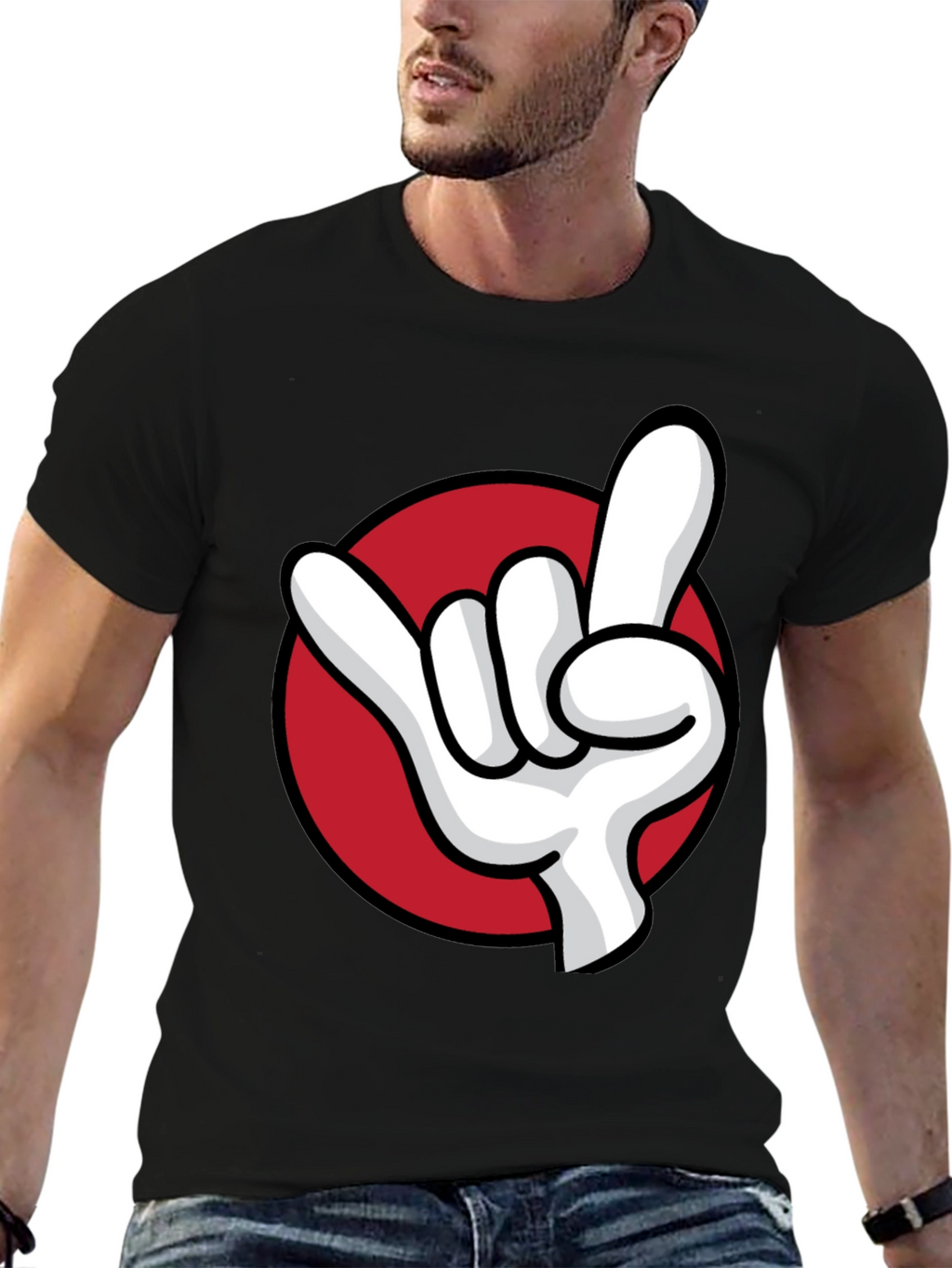 Rock On Hand Graphic Tee - Black Cotton T-Shirt