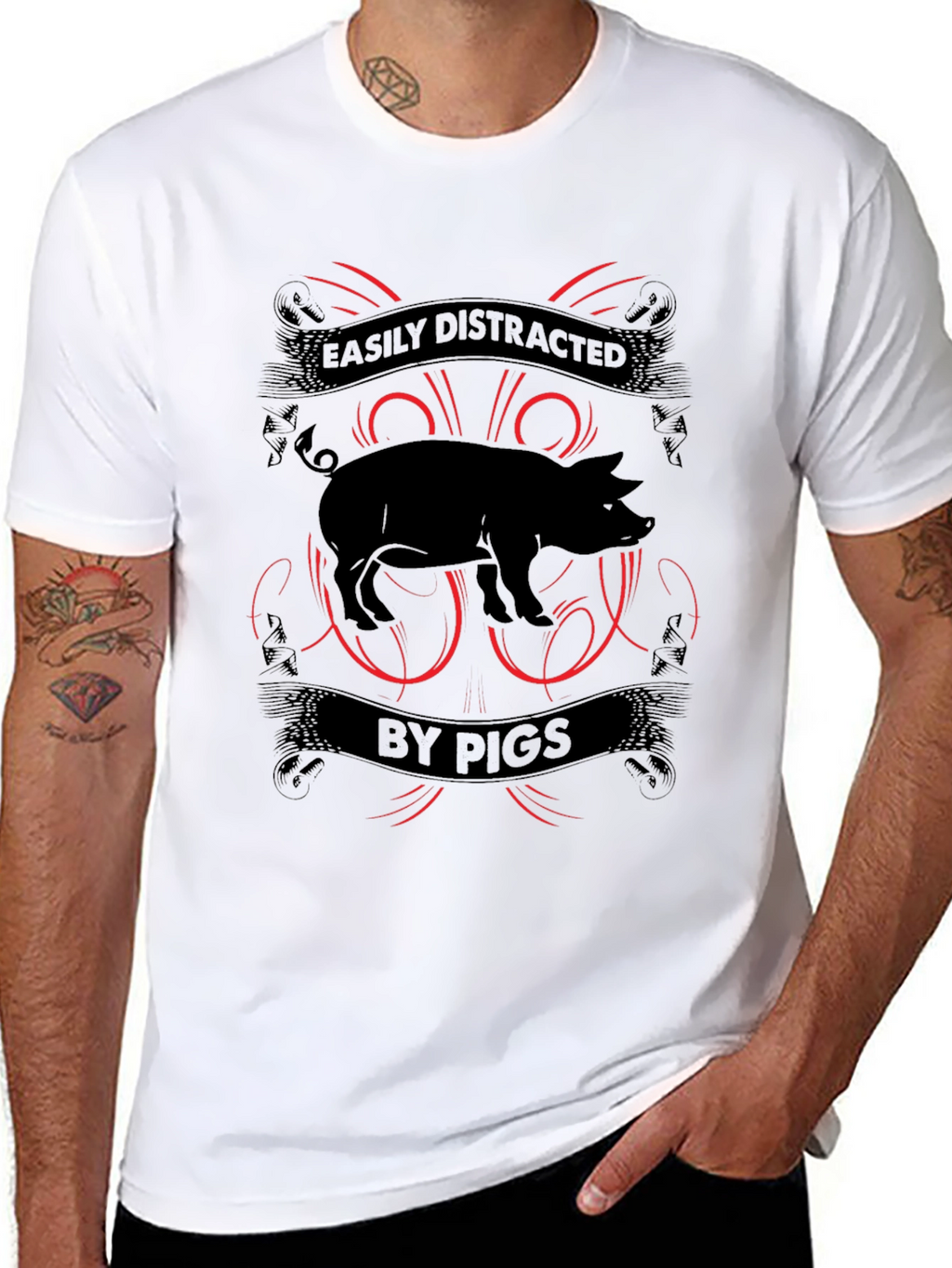 Easily Distracted By Pigs Mens T-shirt