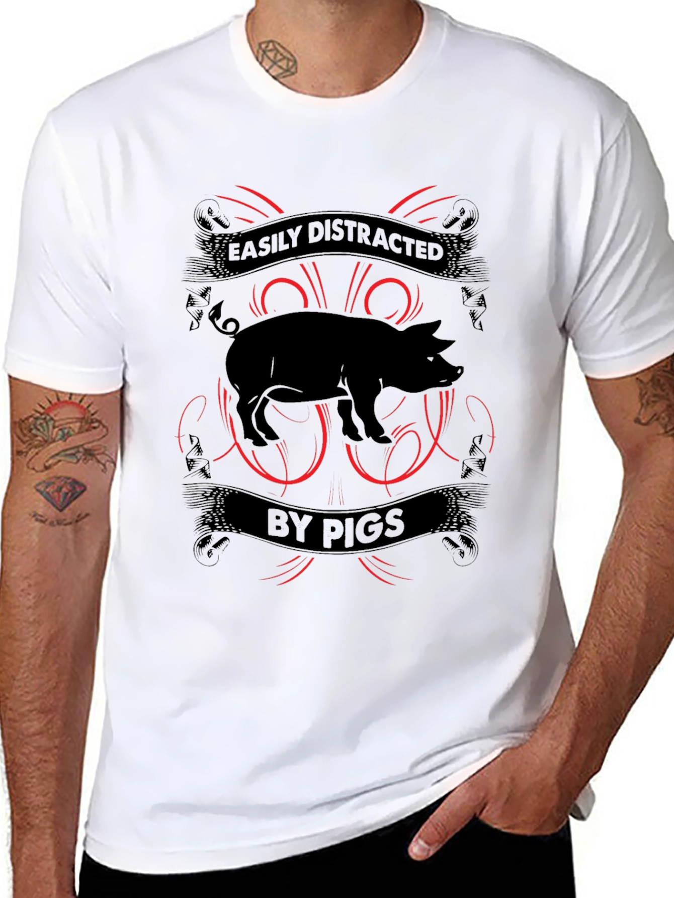 Easily Distracted By Pigs Mens T-shirt