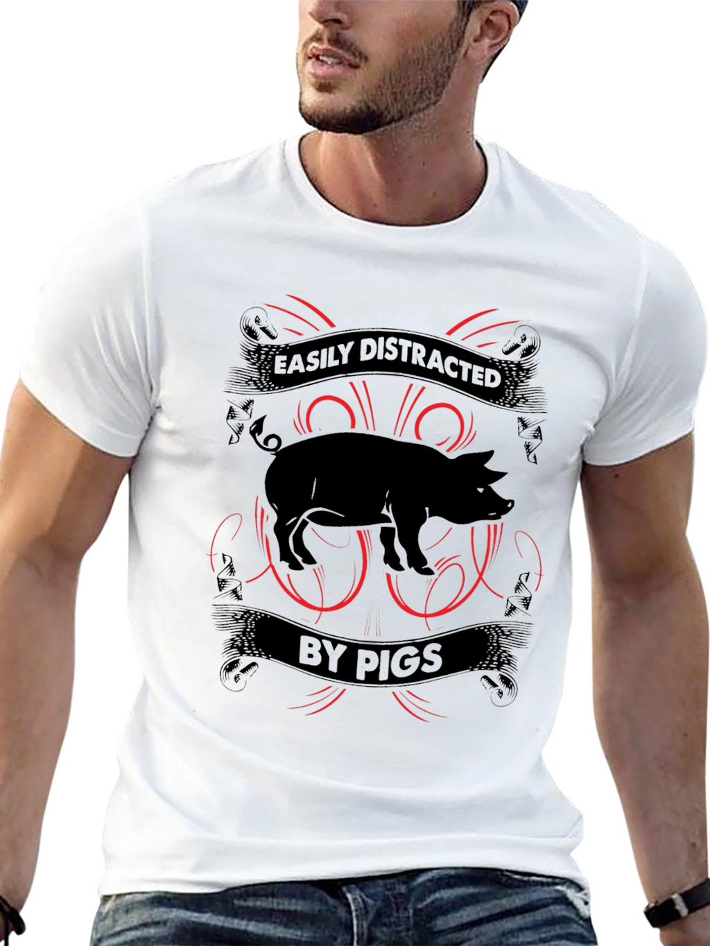 Easily Distracted By Pigs Mens T-shirt