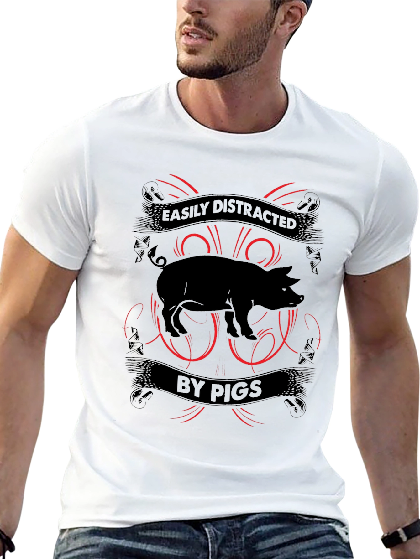 Easily Distracted By Pigs Mens T-shirt