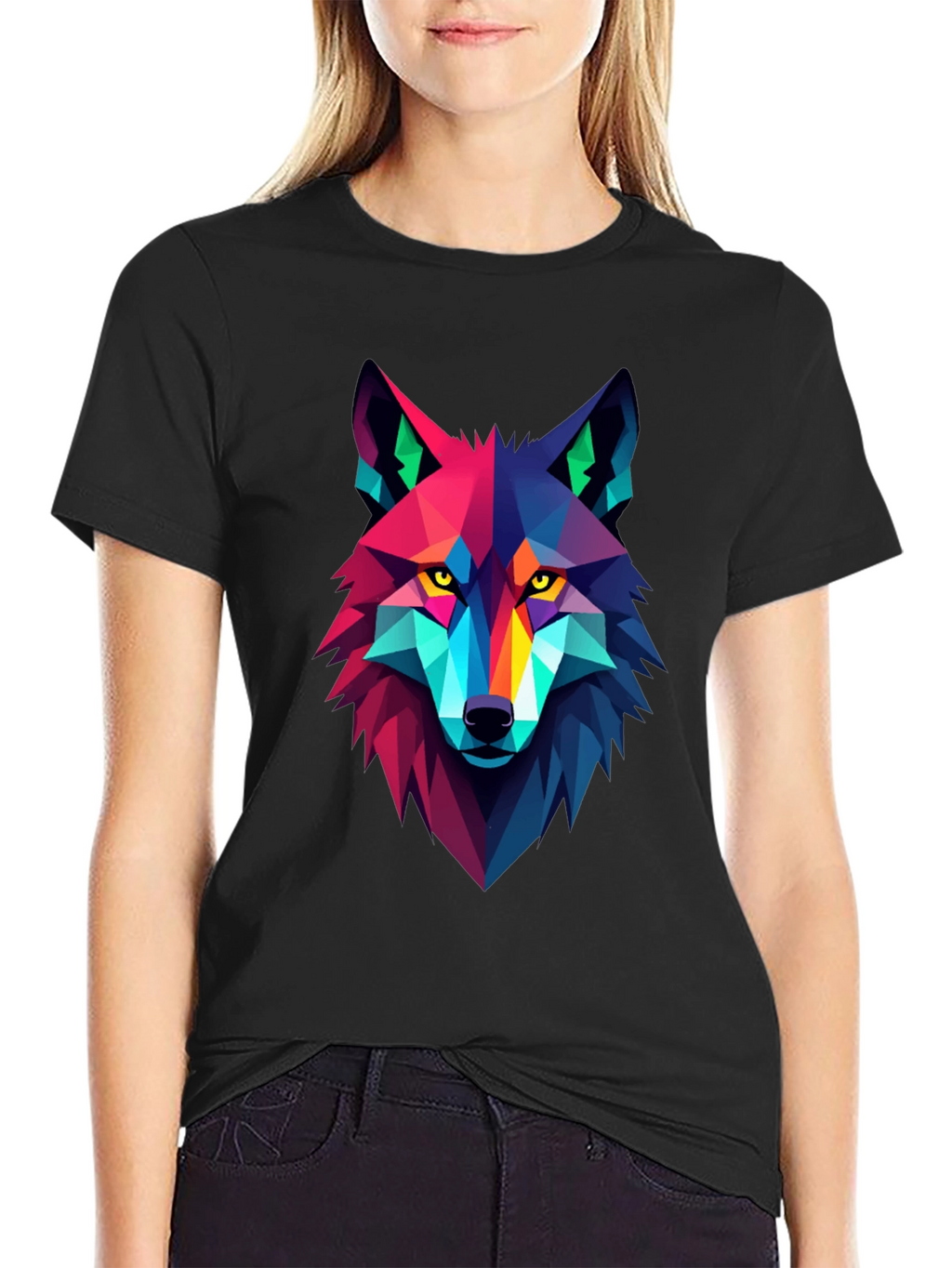 Geometric Wolf Graphic Black Tee