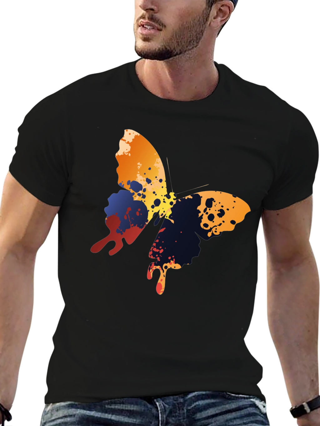 Butterfly Splash Graphic T-Shirt - Mens Black Tee