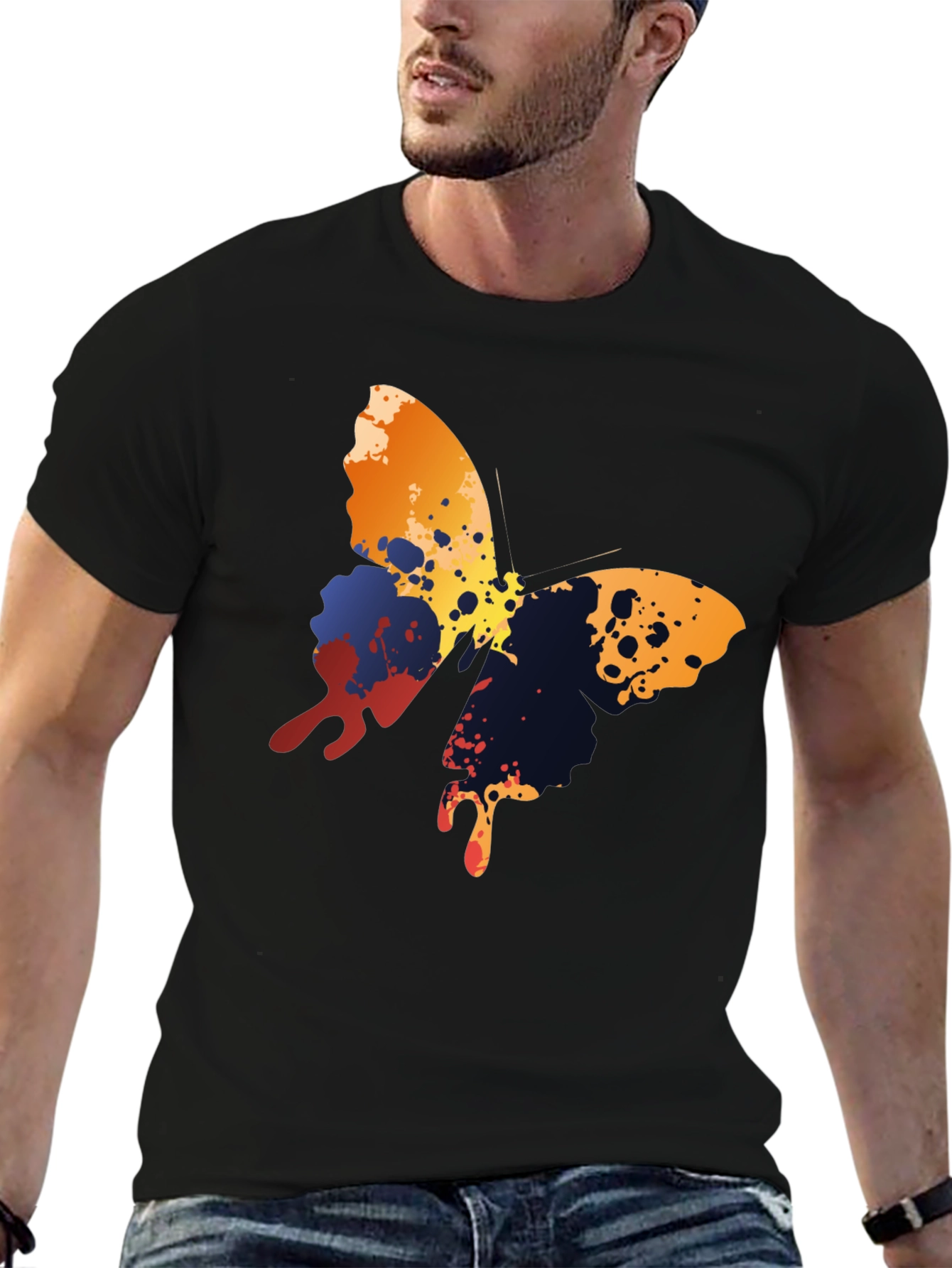Butterfly Splash Graphic T-Shirt - Mens Black Tee