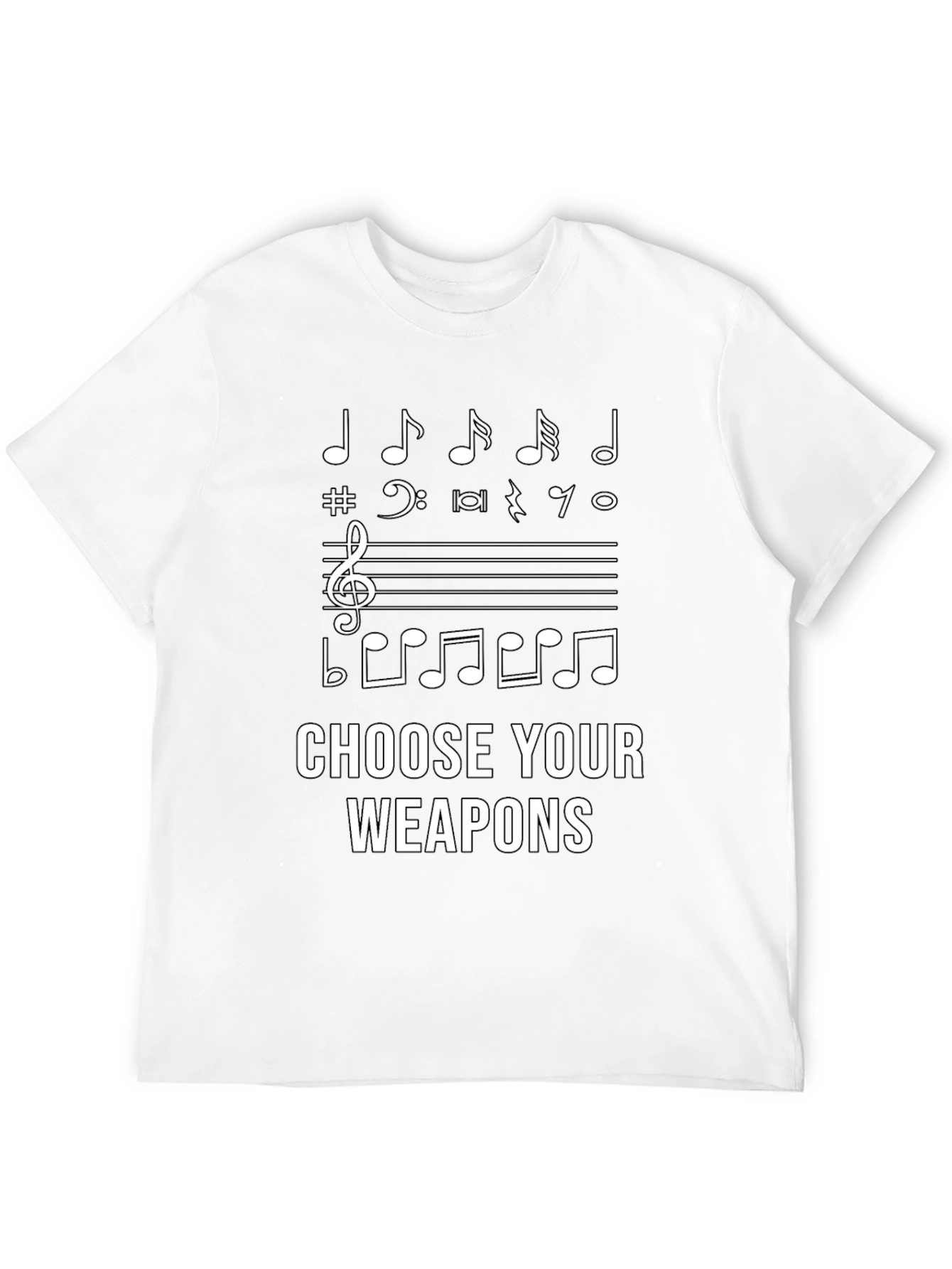 Musical Notes Choose Your Weapons Black T-shirt