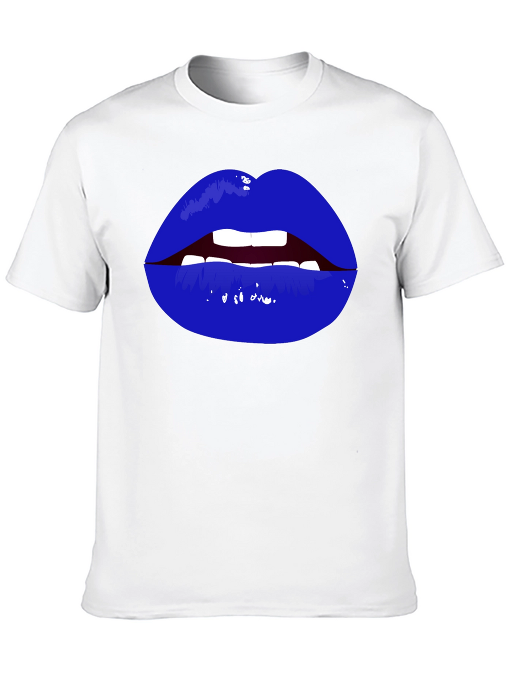 Bold Blue Lips Graphic Tee - Black Cotton T-Shirt
