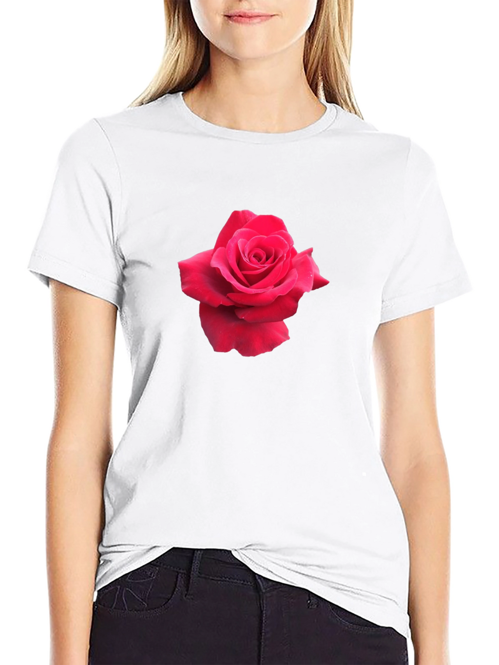 Rose Graphic Tee - Black Casual Cotton T-Shirt