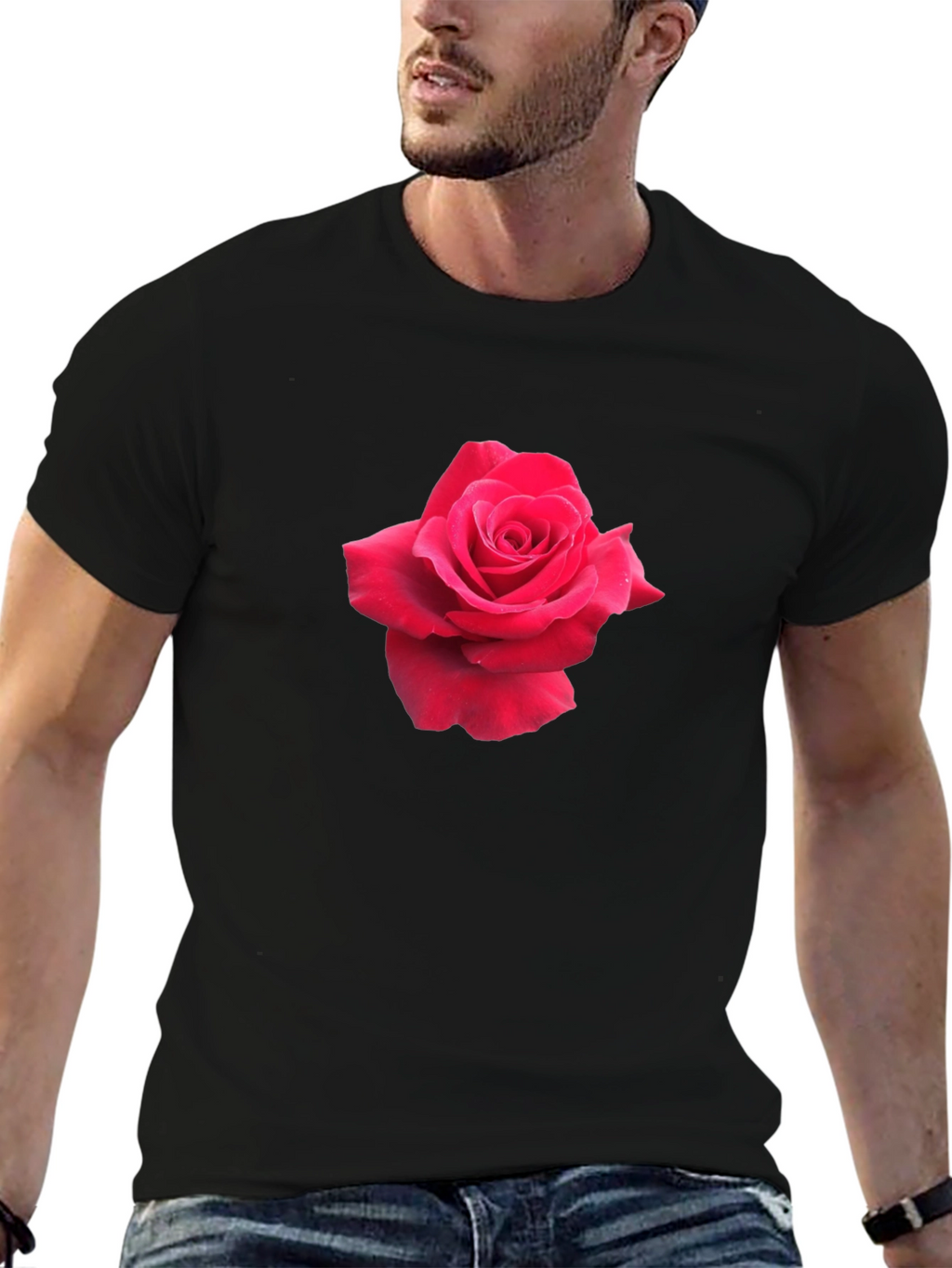 Rose Graphic Tee - Black Casual Cotton T-Shirt