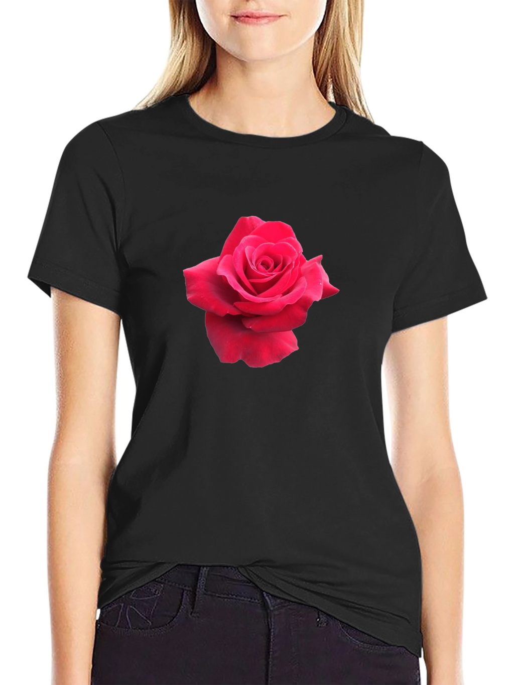 Rose Graphic Tee - Black Casual Cotton T-Shirt