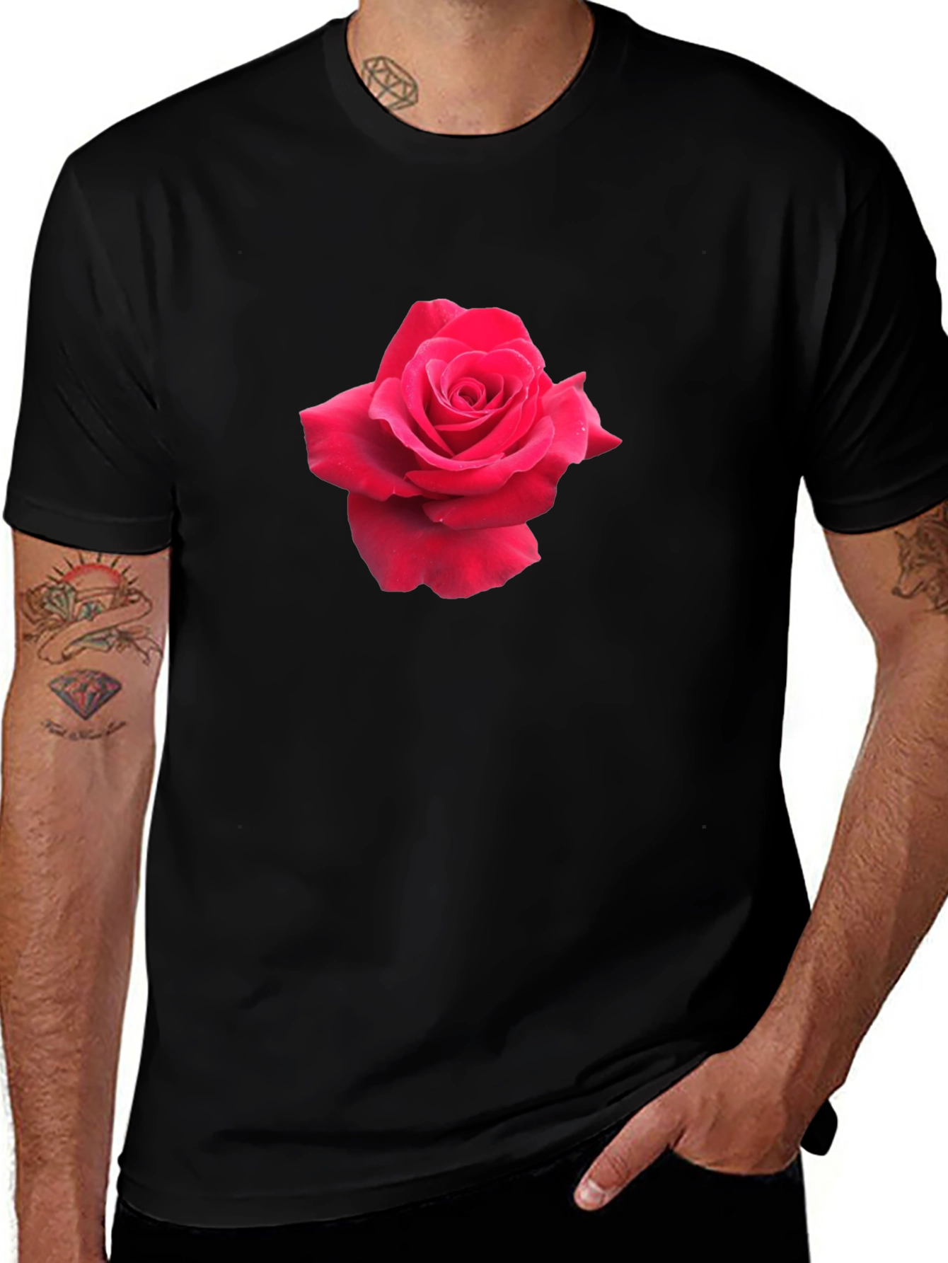 Rose Graphic Tee - Black Casual Cotton T-Shirt