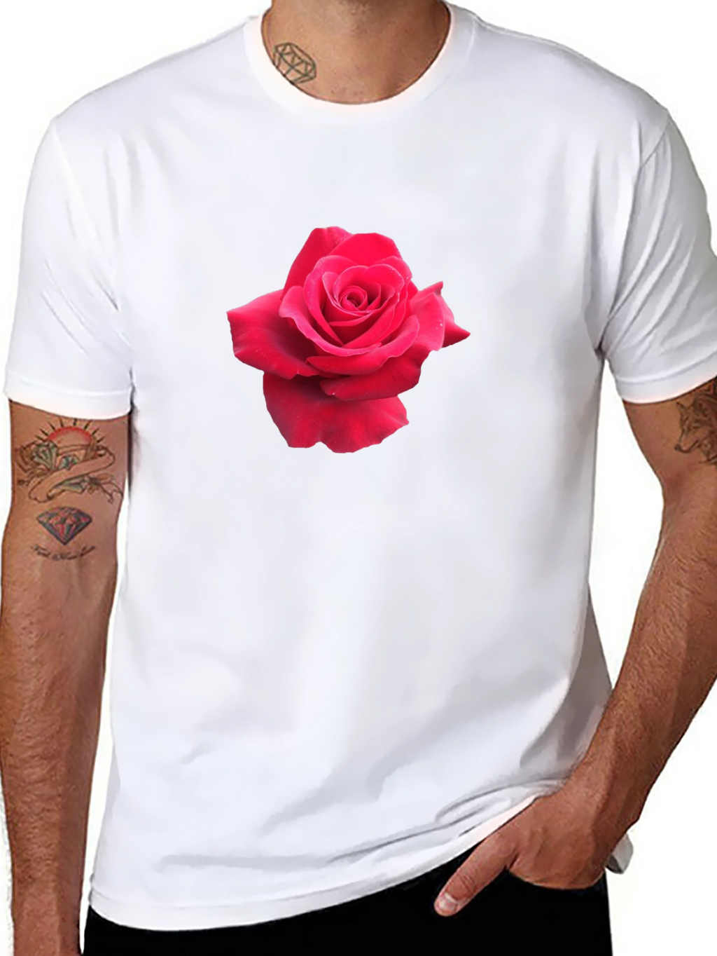 Rose Graphic Tee - Black Casual Cotton T-Shirt