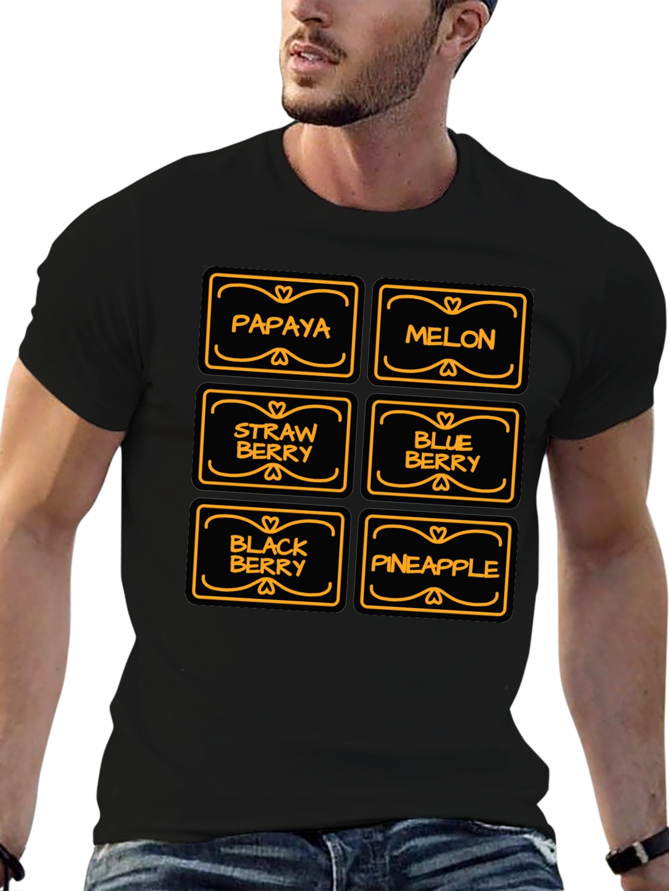 Fruit Variety Graphic T-Shirt - Black