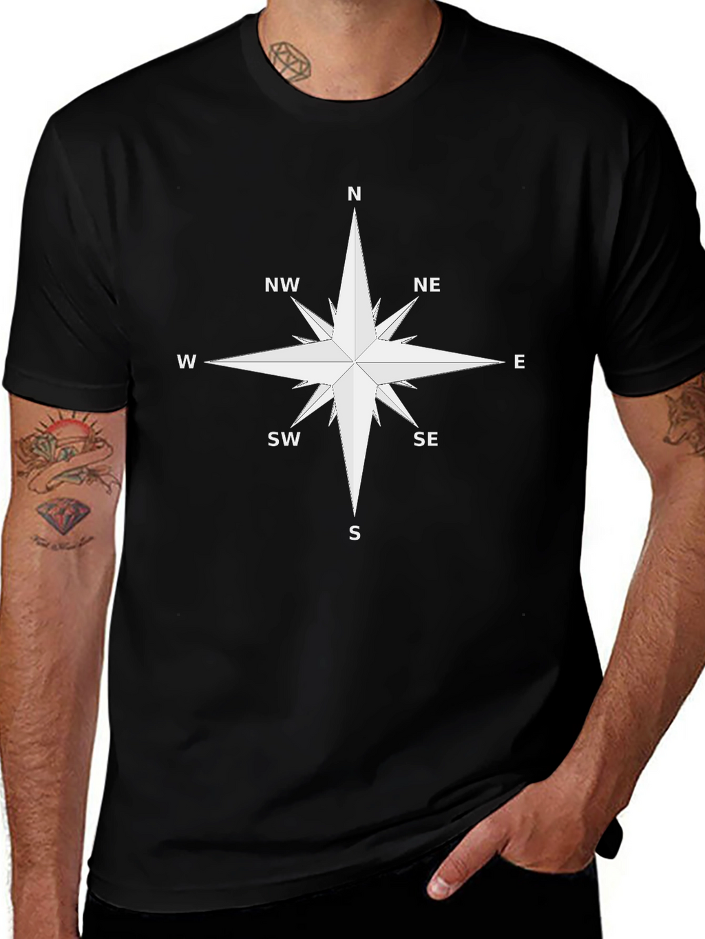 Compass Rose Graphic T-Shirt - Black