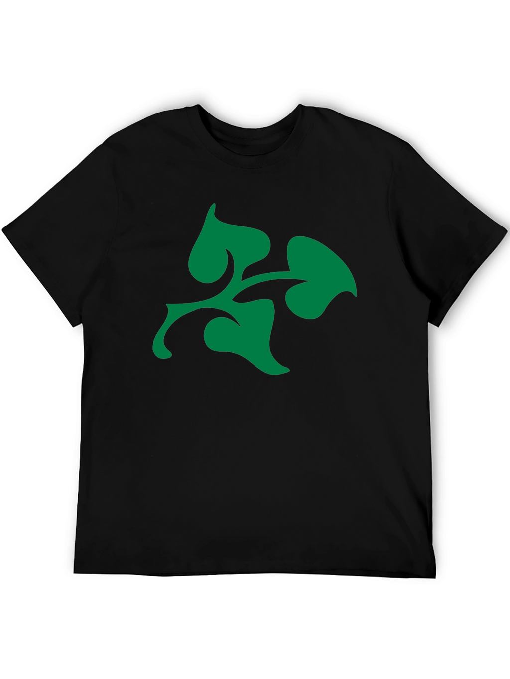 Green Leaf Design Black T-Shirt