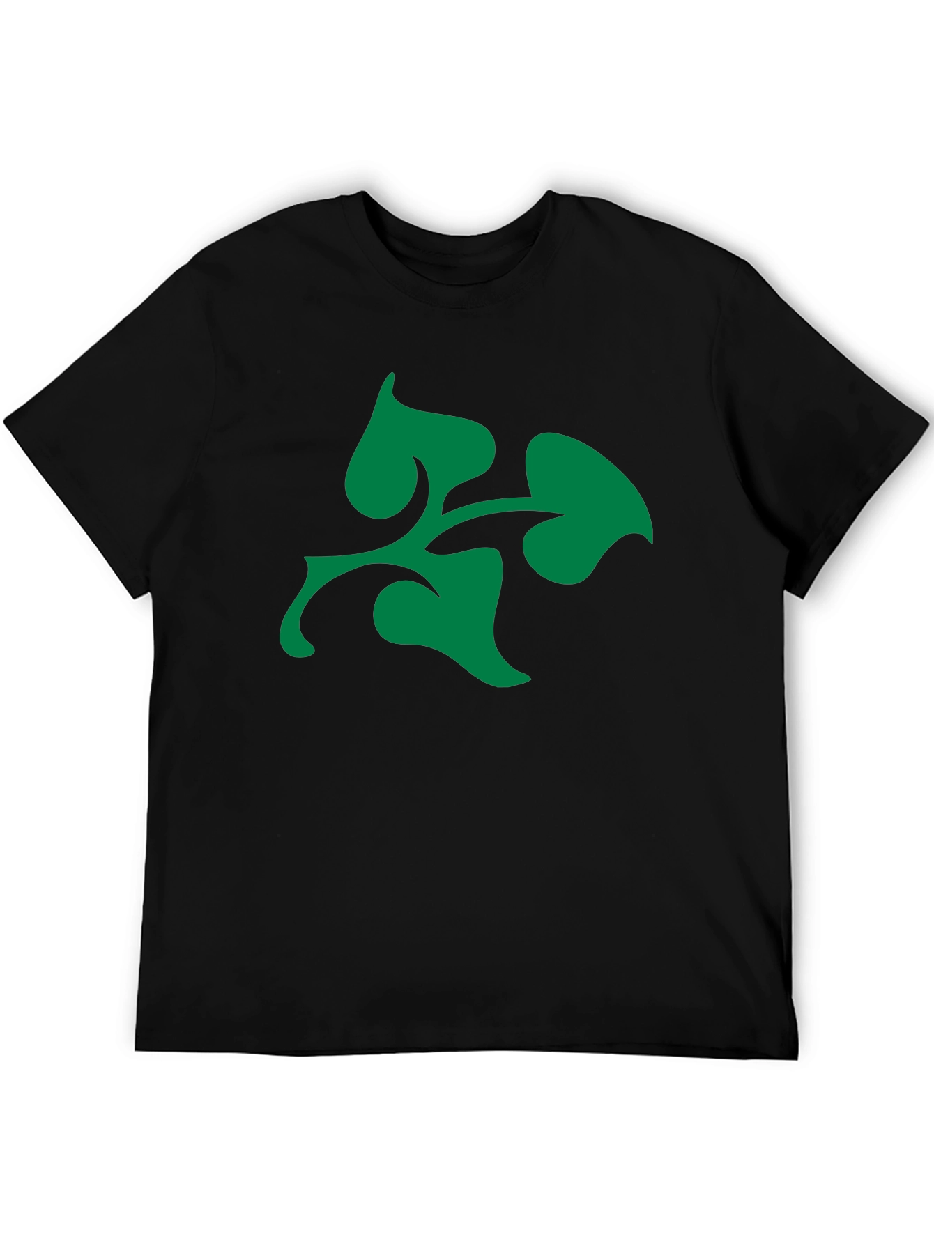 Green Leaf Design Black T-Shirt