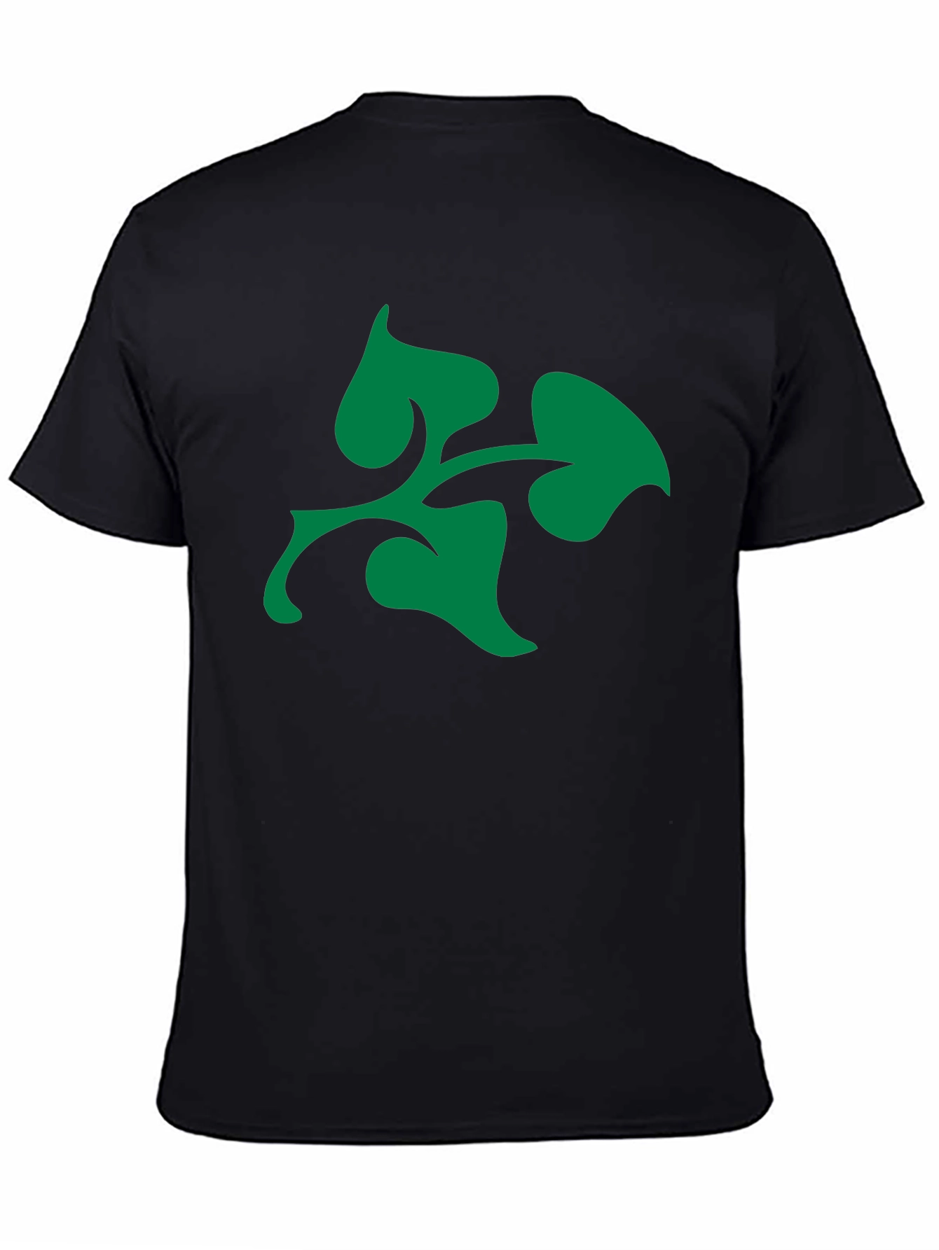 Green Leaf Design Black T-Shirt