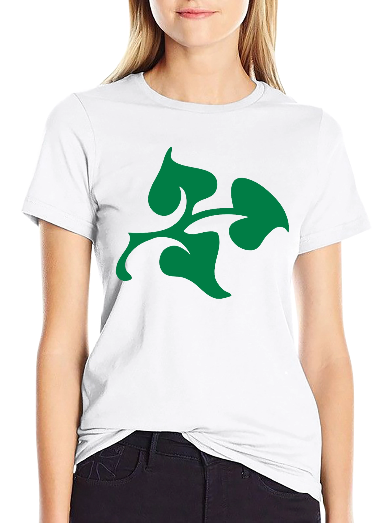 Green Leaf Design Black T-Shirt
