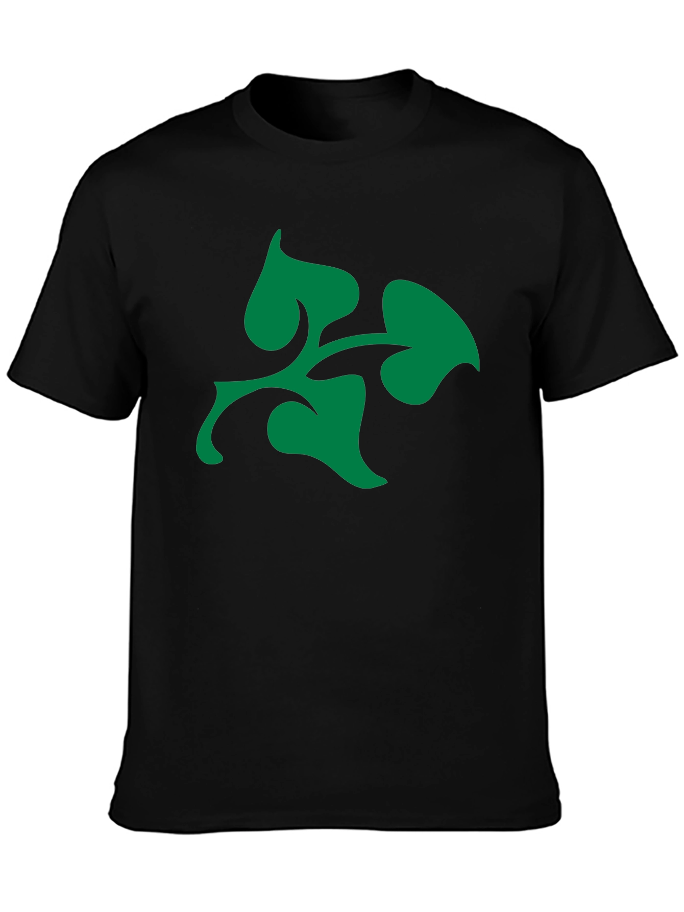Green Leaf Design Black T-Shirt