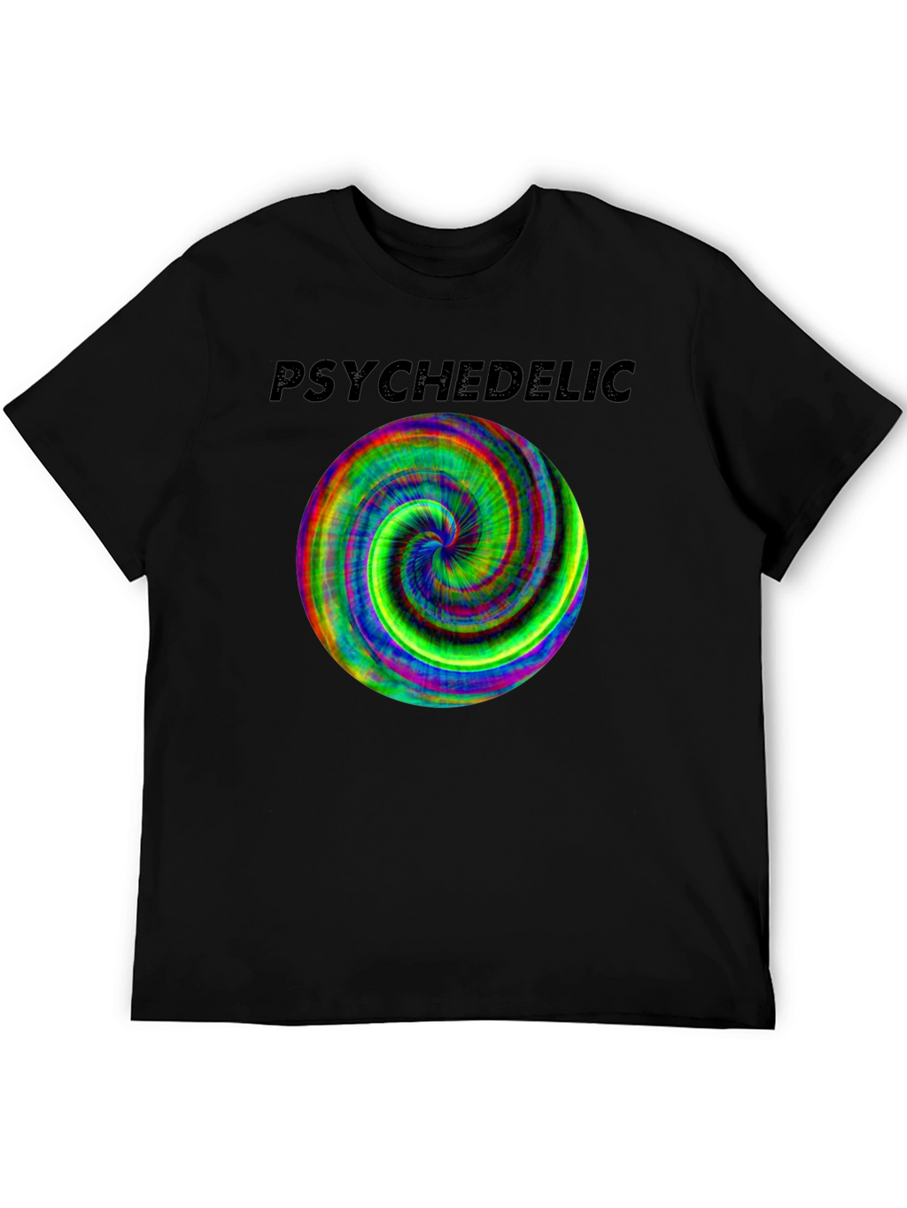 Psychedelic Swirl Graphic Tee - Black Cotton Casual Shirt