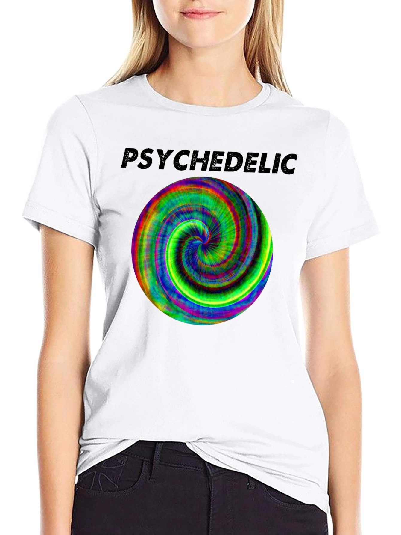 Psychedelic Swirl Graphic Tee - Black Cotton Casual Shirt