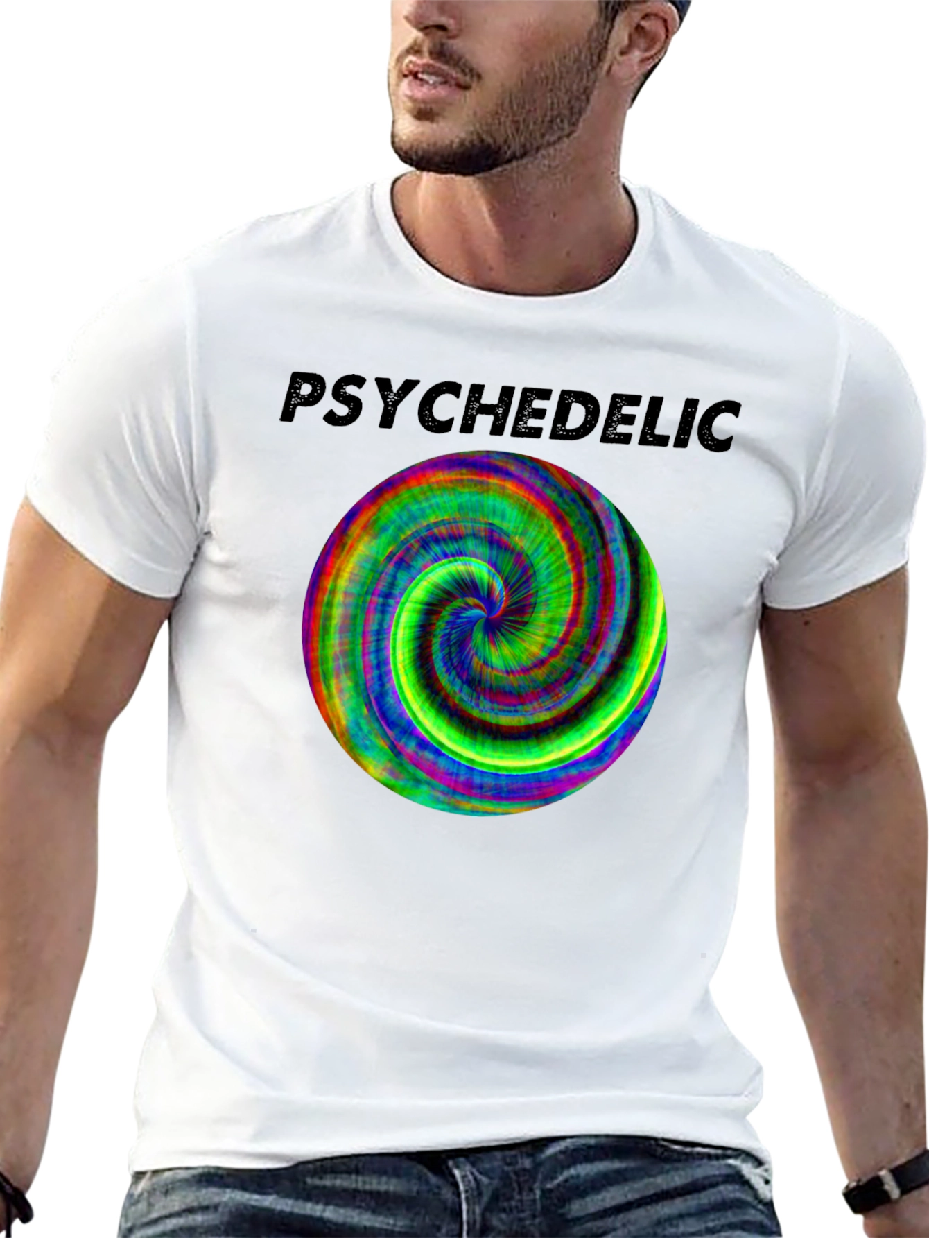 Psychedelic Swirl Graphic Tee - Black Cotton Casual Shirt