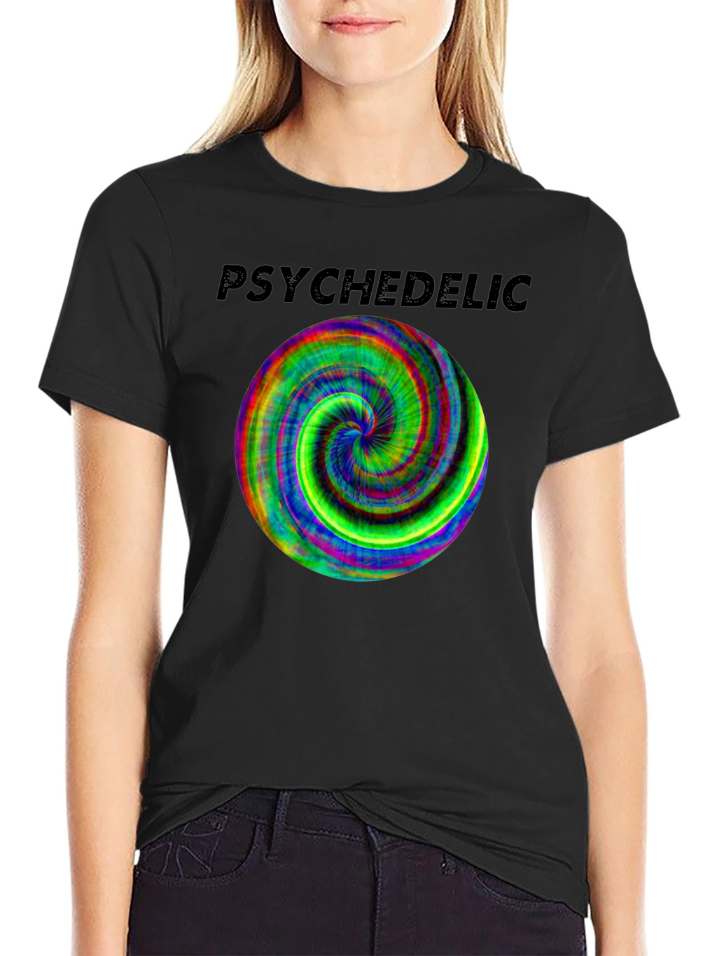 Psychedelic Swirl Graphic Tee - Black Cotton Casual Shirt