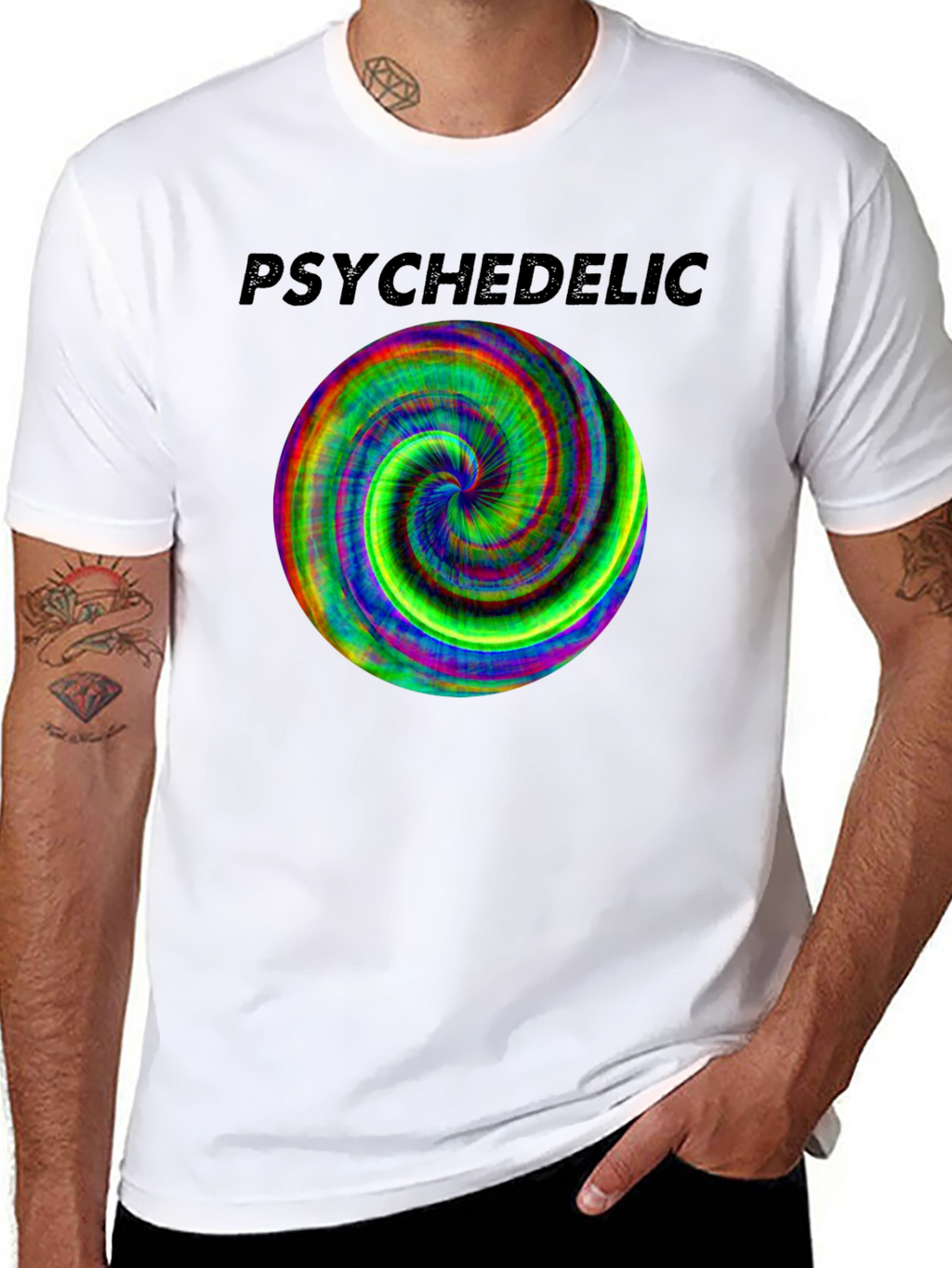 Psychedelic Swirl Graphic Tee - Black Cotton Casual Shirt