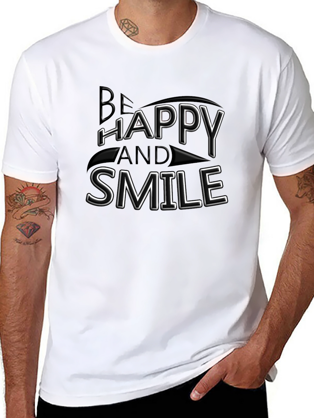 Be Happy and Smile Graphic Black T-Shirt