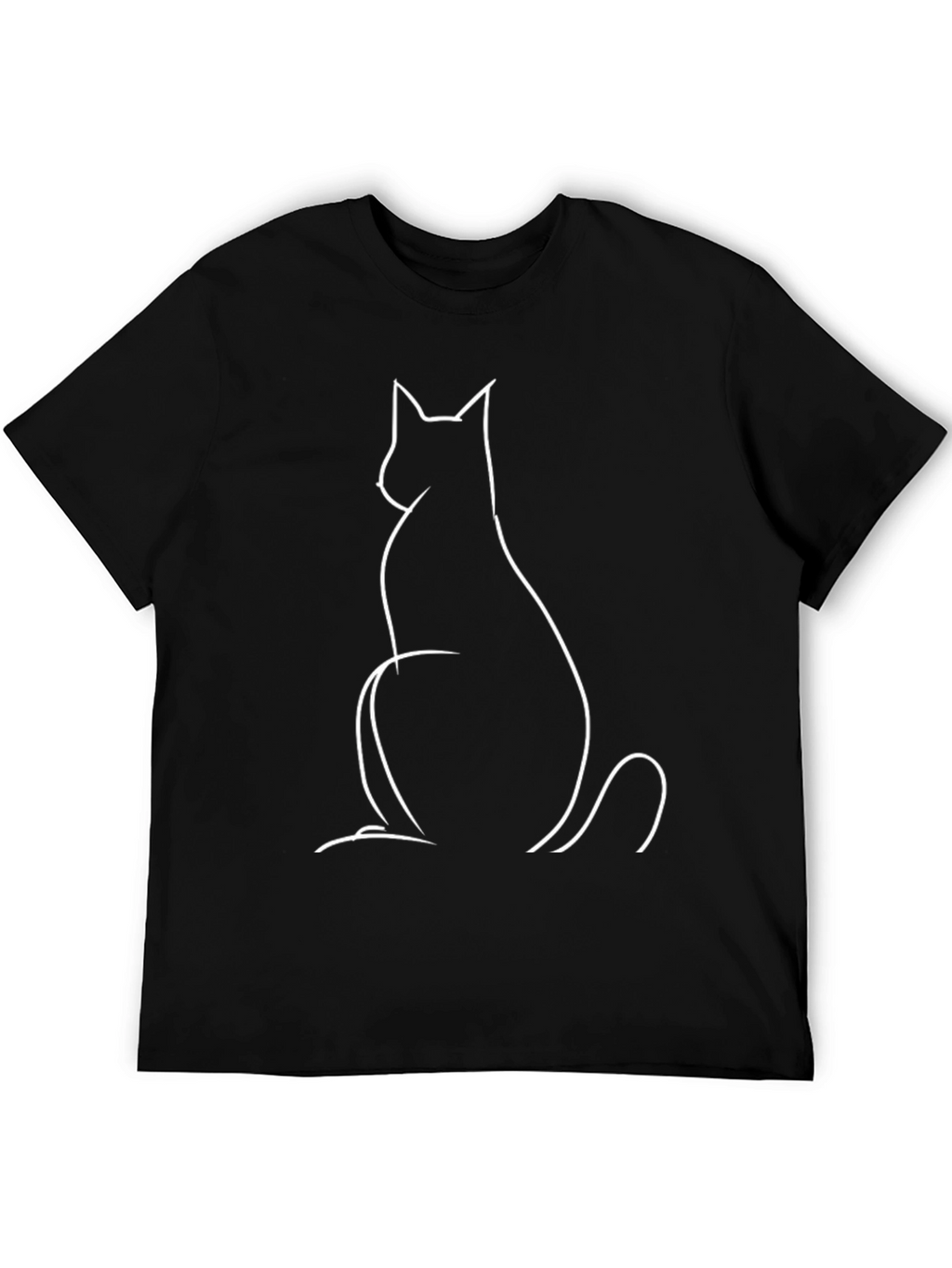 Minimalist Cat Outline Graphic Tee - Black