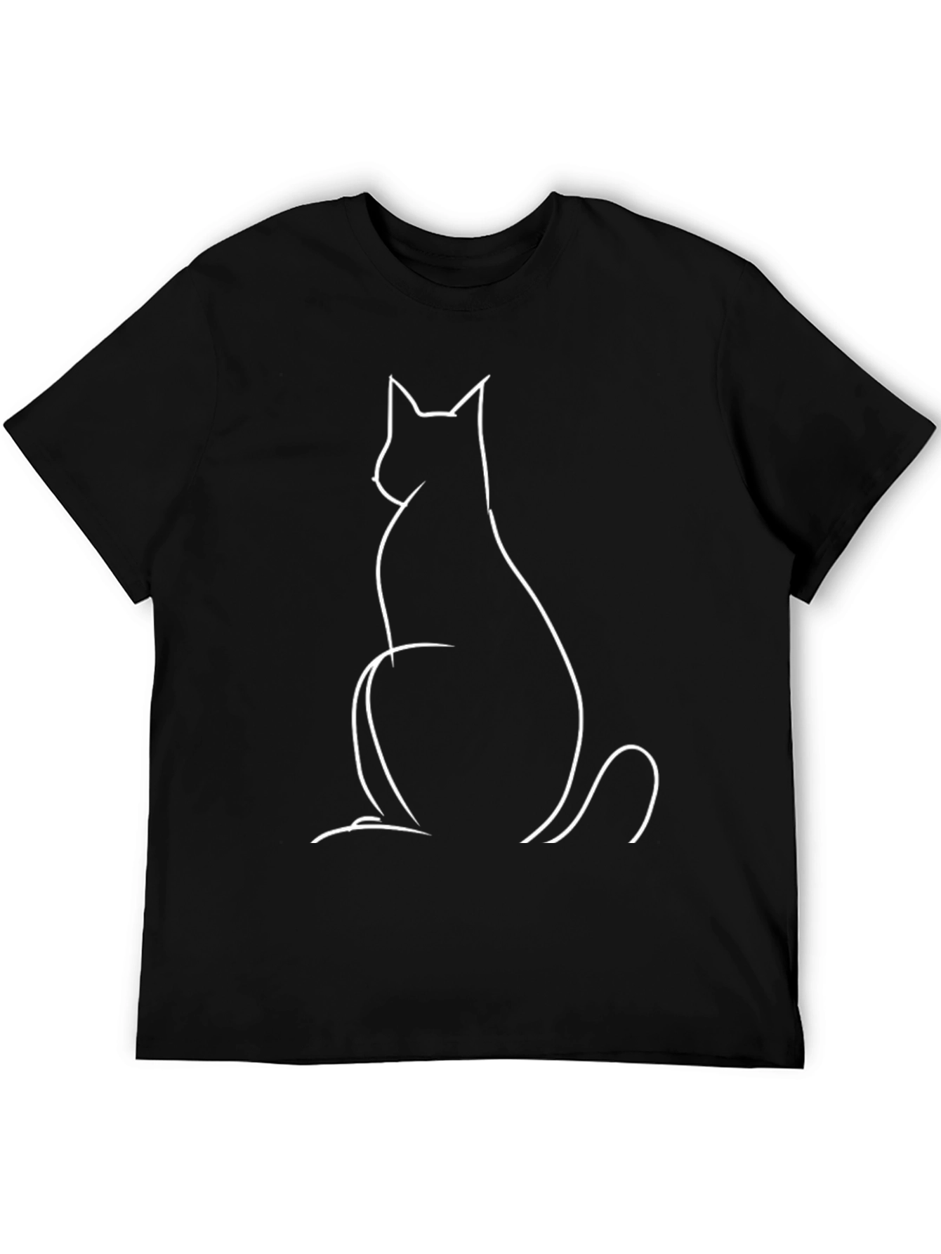 Minimalist Cat Outline Graphic Tee - Black