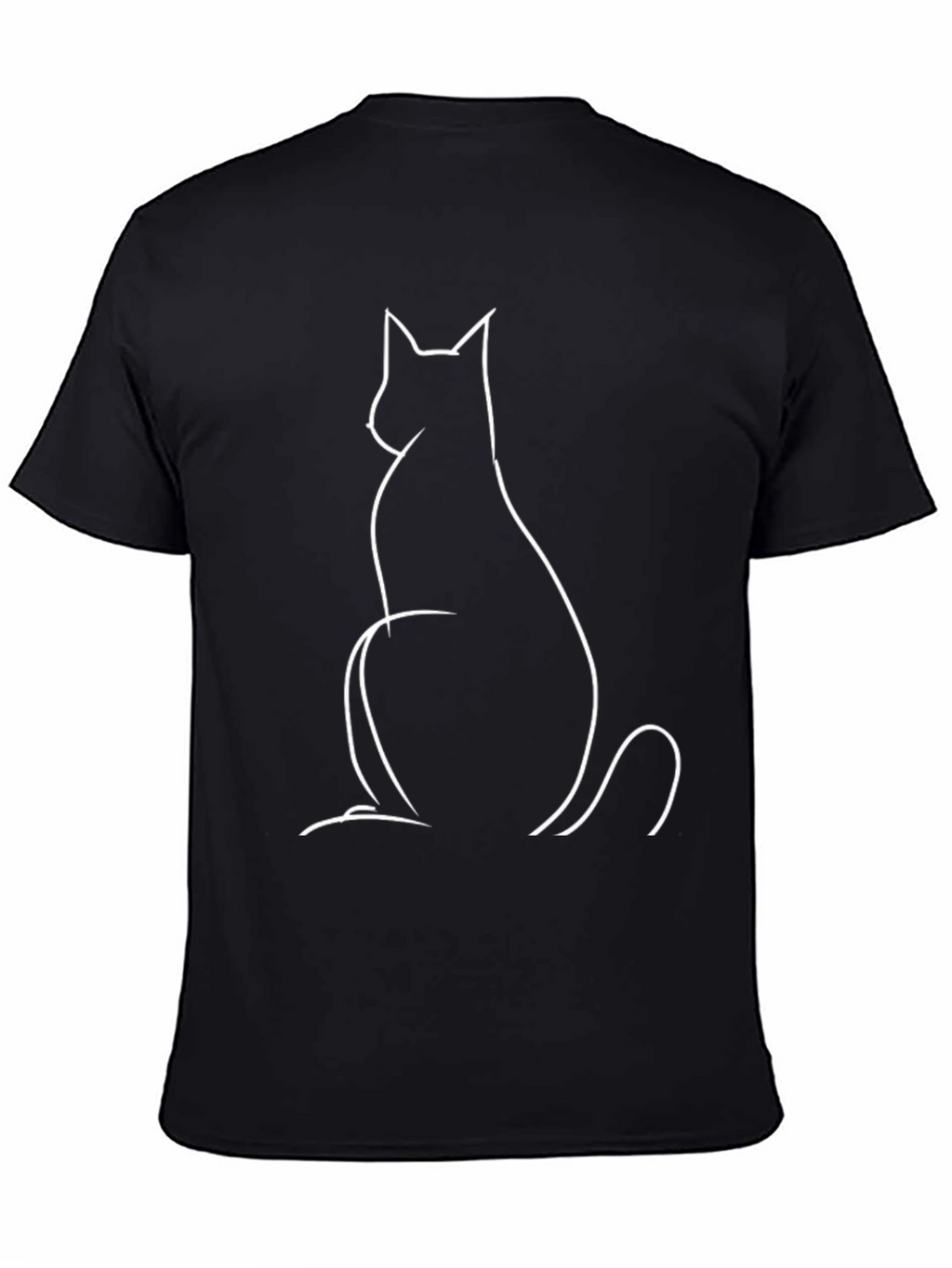 Minimalist Cat Outline Graphic Tee - Black