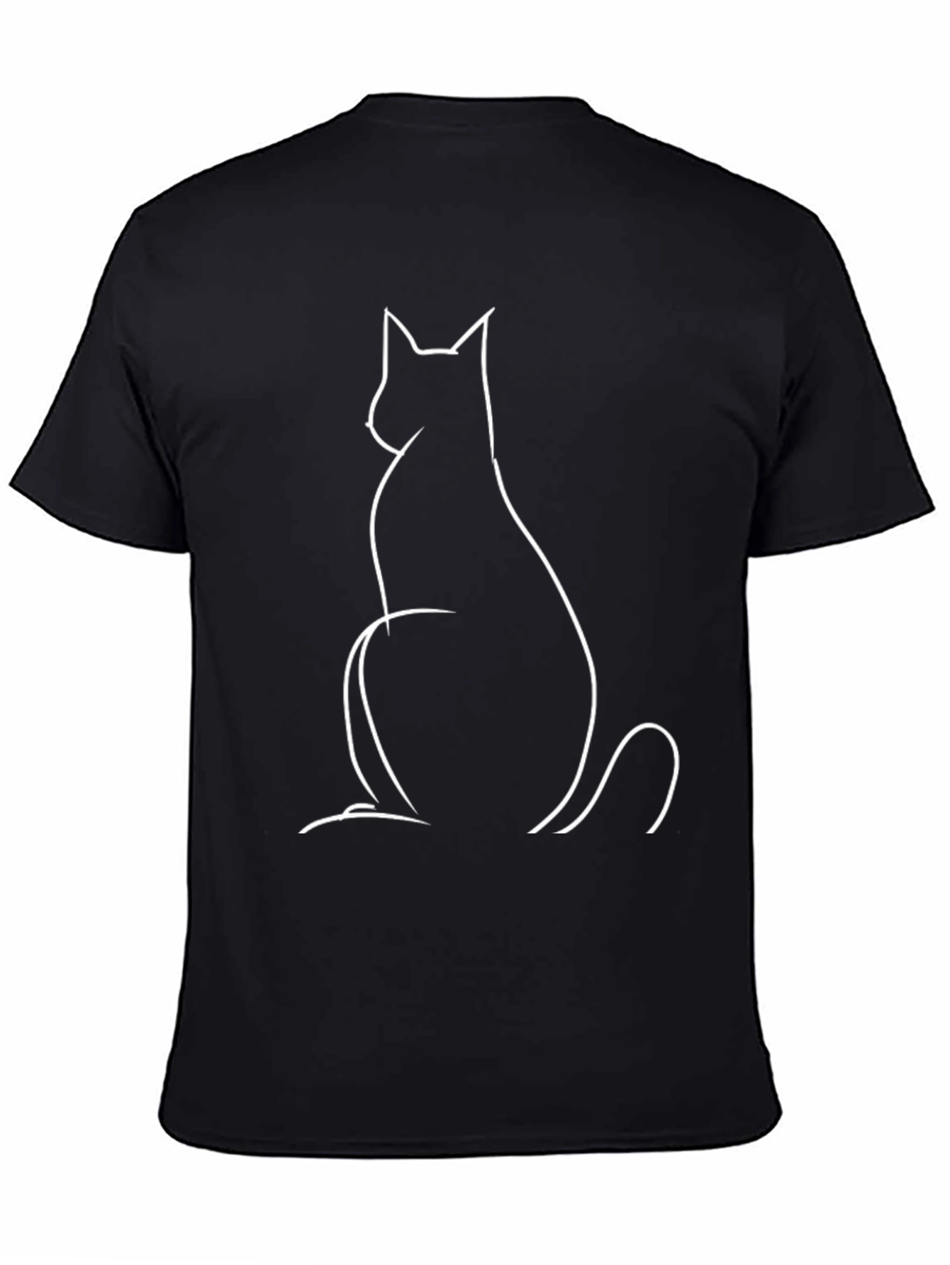Minimalist Cat Outline Graphic Tee - Black