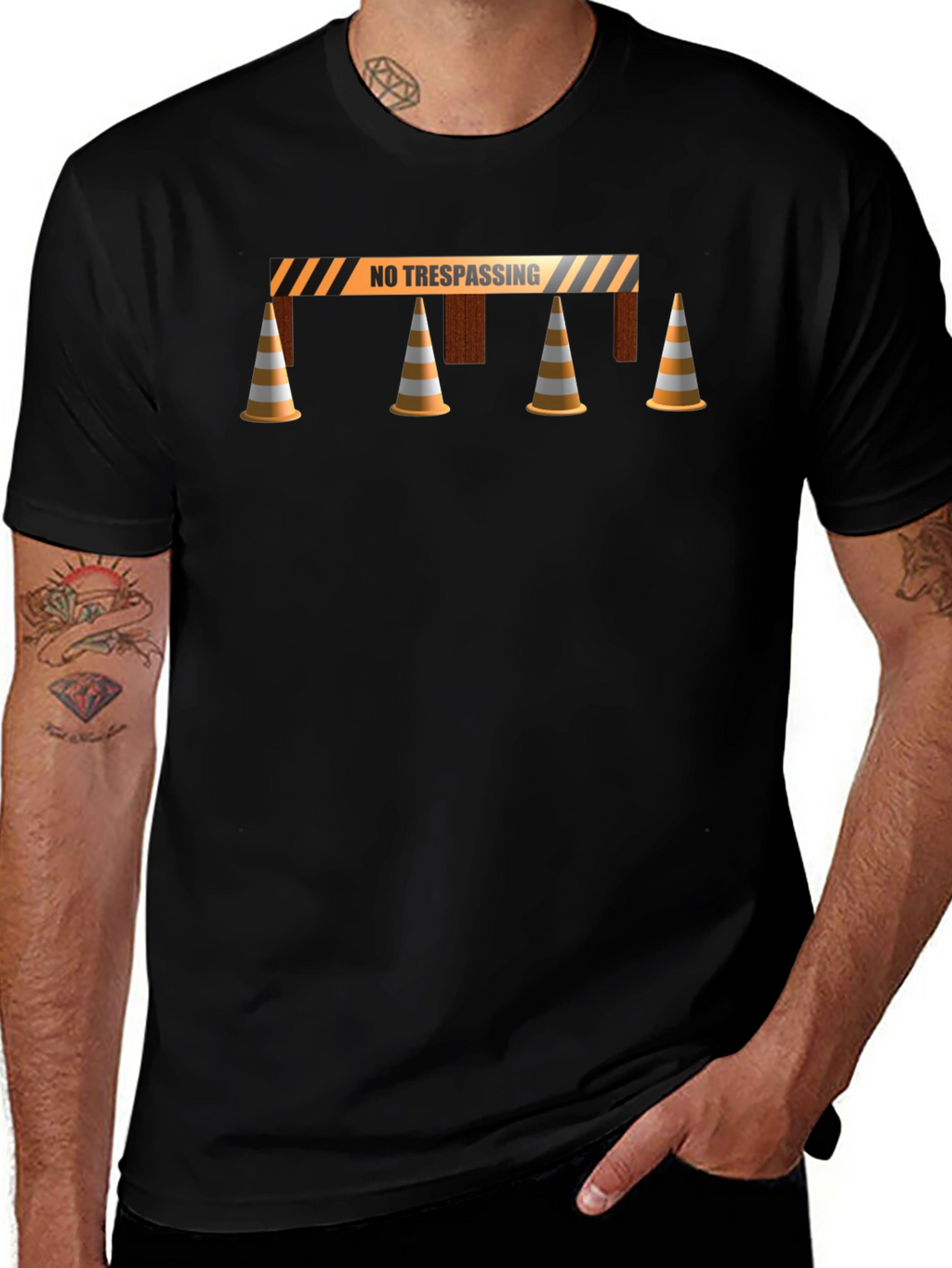 No Trespassing Tee - Barrier & Cones Graphic