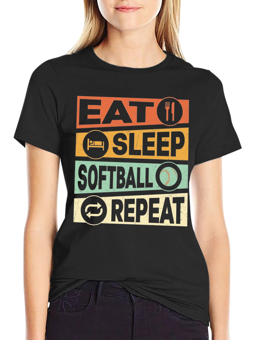 Eat Sleep Softball Repeat Graphic T-Shirt