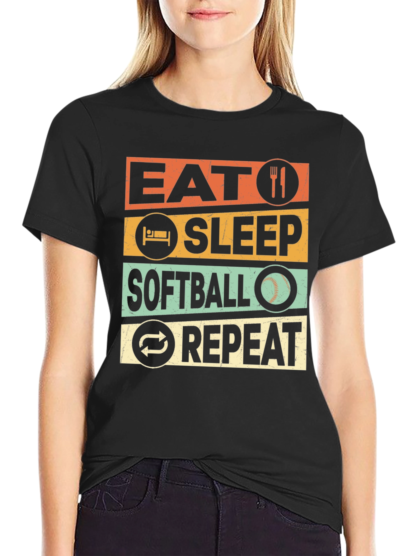 Eat Sleep Softball Repeat Graphic T-Shirt