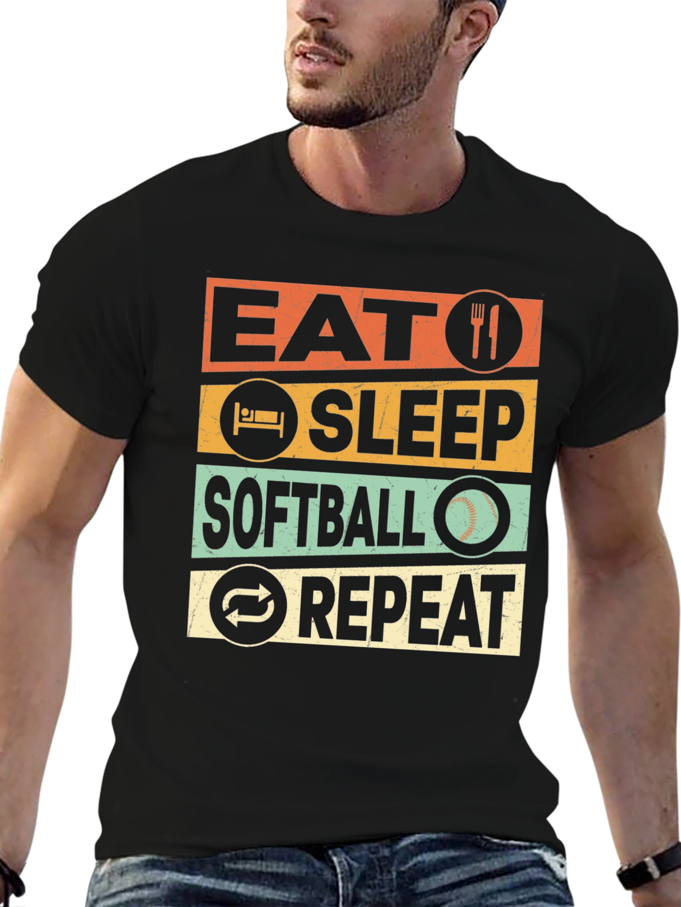 Eat Sleep Softball Repeat Graphic T-Shirt